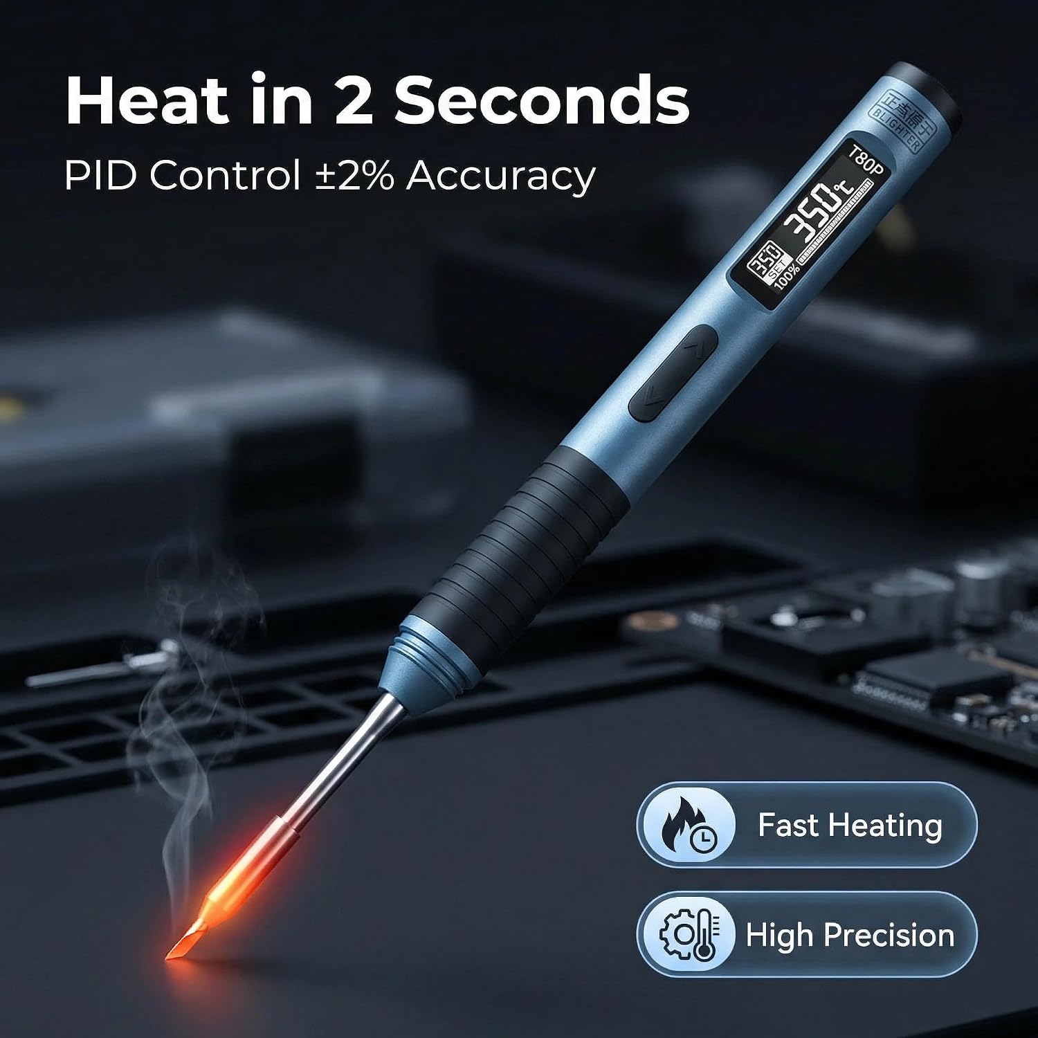 T80P 100W Intelligent Electric Soldering Iron Kit Portable Constant Temperature for Industrial maintenance Includes 4 Type Tip USB Type-C Cable and TH50 Holder