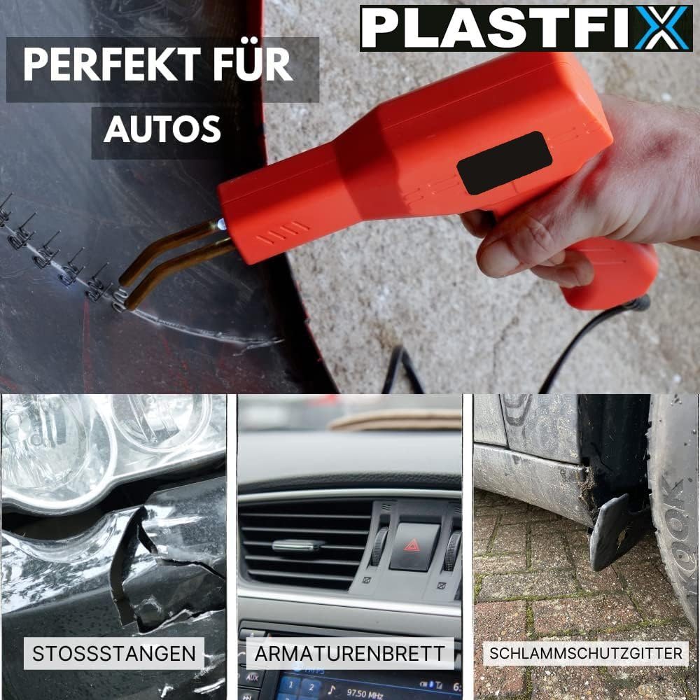 PLASTFIX spawarka do tworzyw sztucznych do spawania zderzaków, zestaw naprawczy do samochodu, plastikowa spawarka wraz z 200 klamrami spawalniczymi
