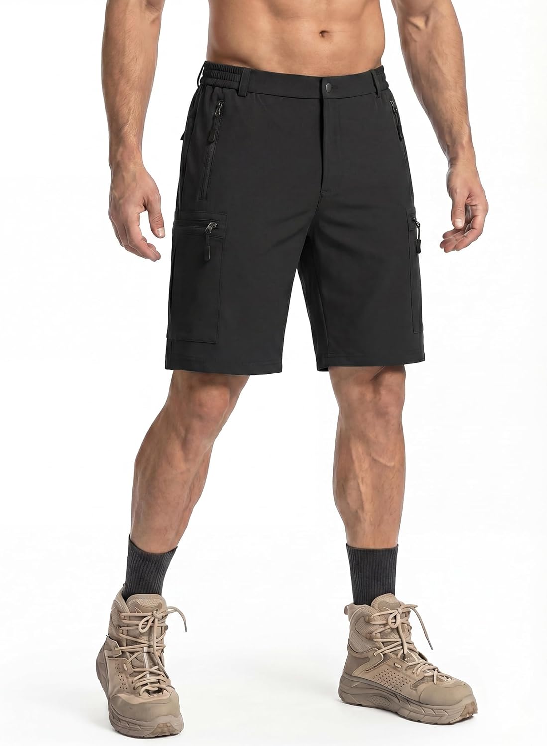 COOFANDY Men's Hiking 9" Cargo Shorts Lightweight Outdoor Shorts Quick Dry Golf Camping Casual Fishing with 5 Zipper Pockets