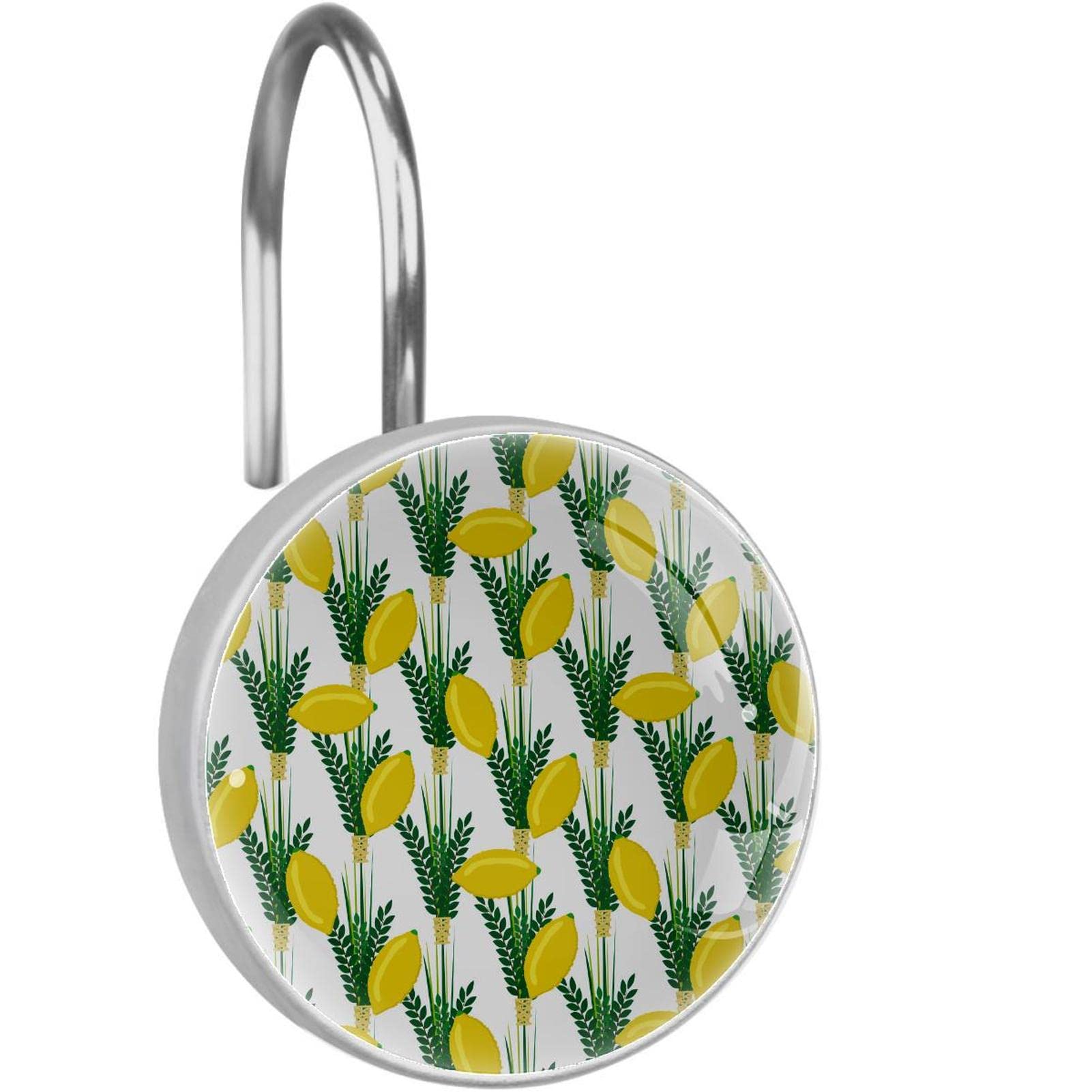 Crochets pour rideau de douche lot de 12 anneaux acier inoxydable à motif citron pour salle de bain