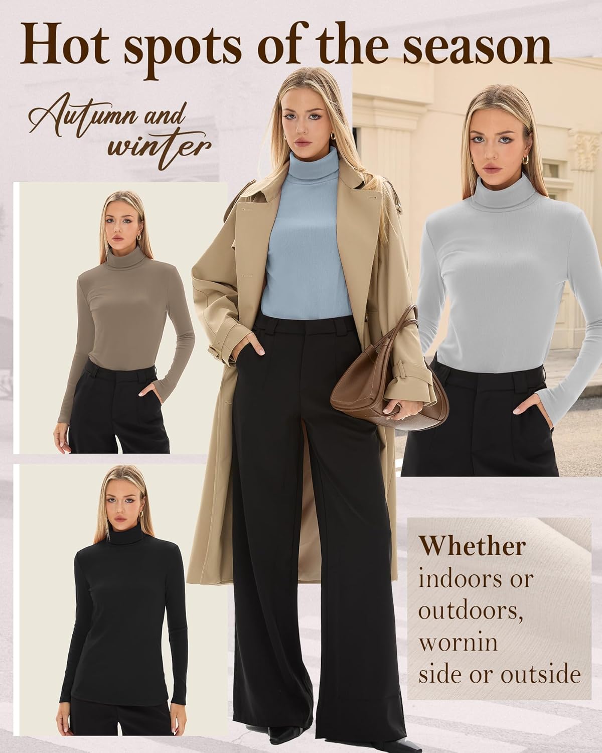 4 Pack Women's Turtleneck Tops Ribbed Long Sleeve Thermal Shirts Cotton Slim Fitted Base Layer Thermal Underwear - Image 5