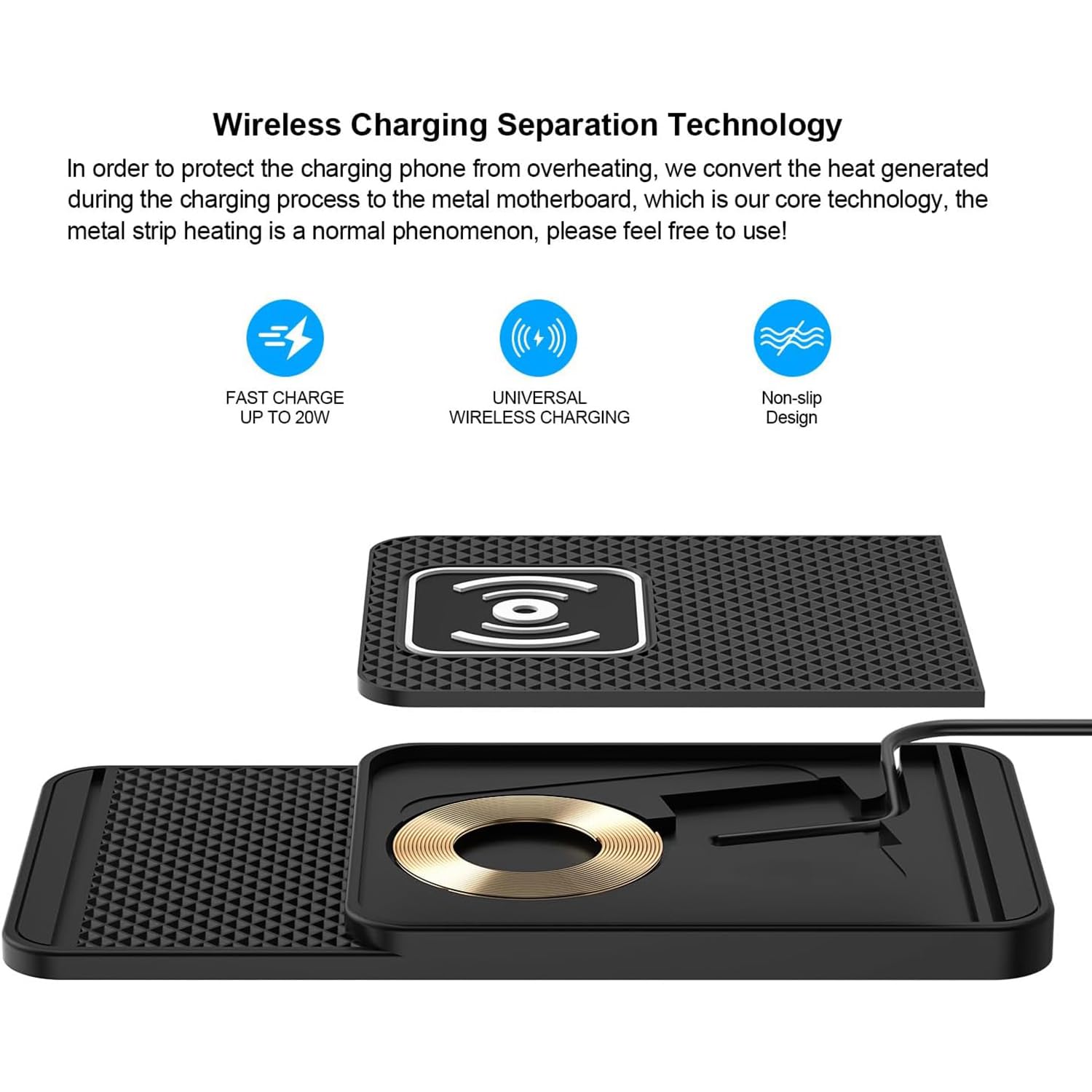 Caricatore Wireless Auto per Audi A1/A3/A4/A5/A6/A7/A8/E-tron GT | Antiscivolo Tappetino Ricarica Wireless Auto, Ricarica Induttiva Magnetica per Auto, Caricatore Rapido Type-C/USB
