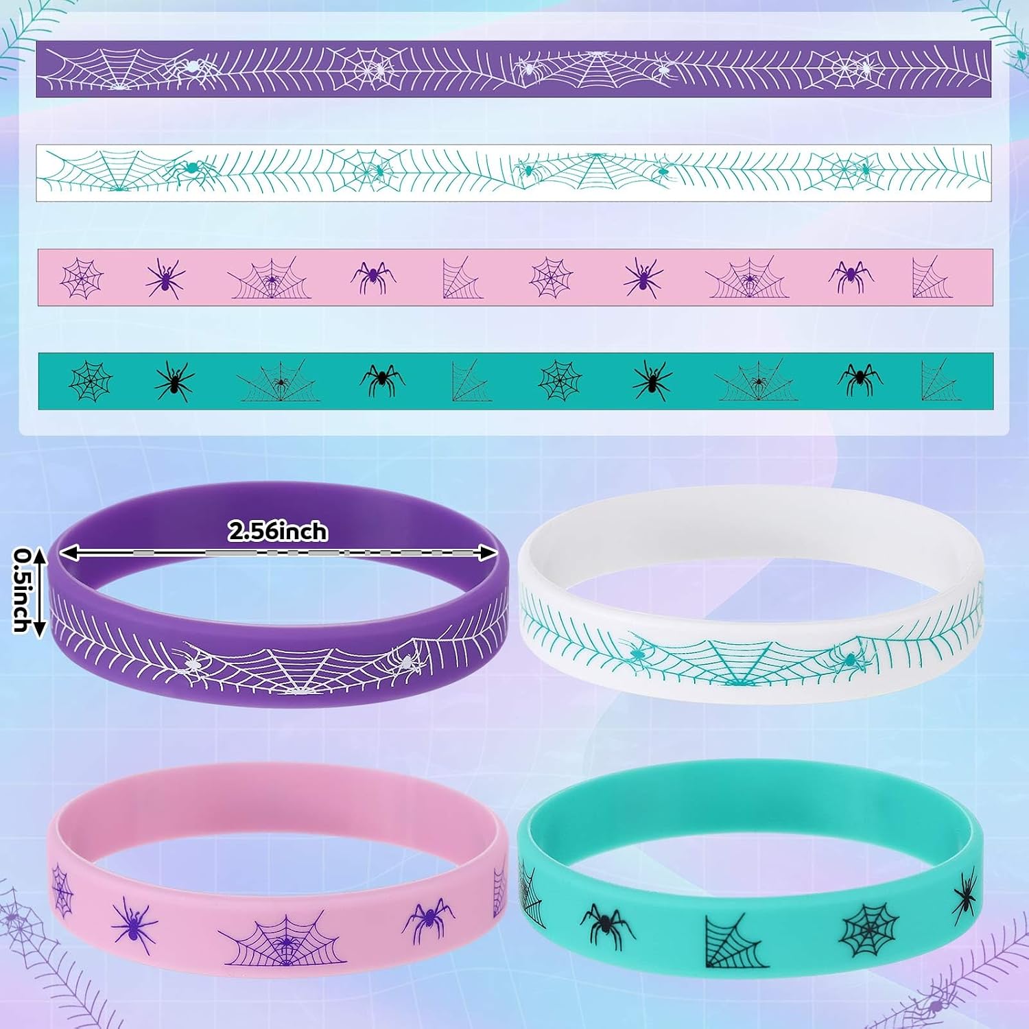 Landical 24 Pcs Spider Web Print Silicone Bracelets Cartoon Party Favor image 3