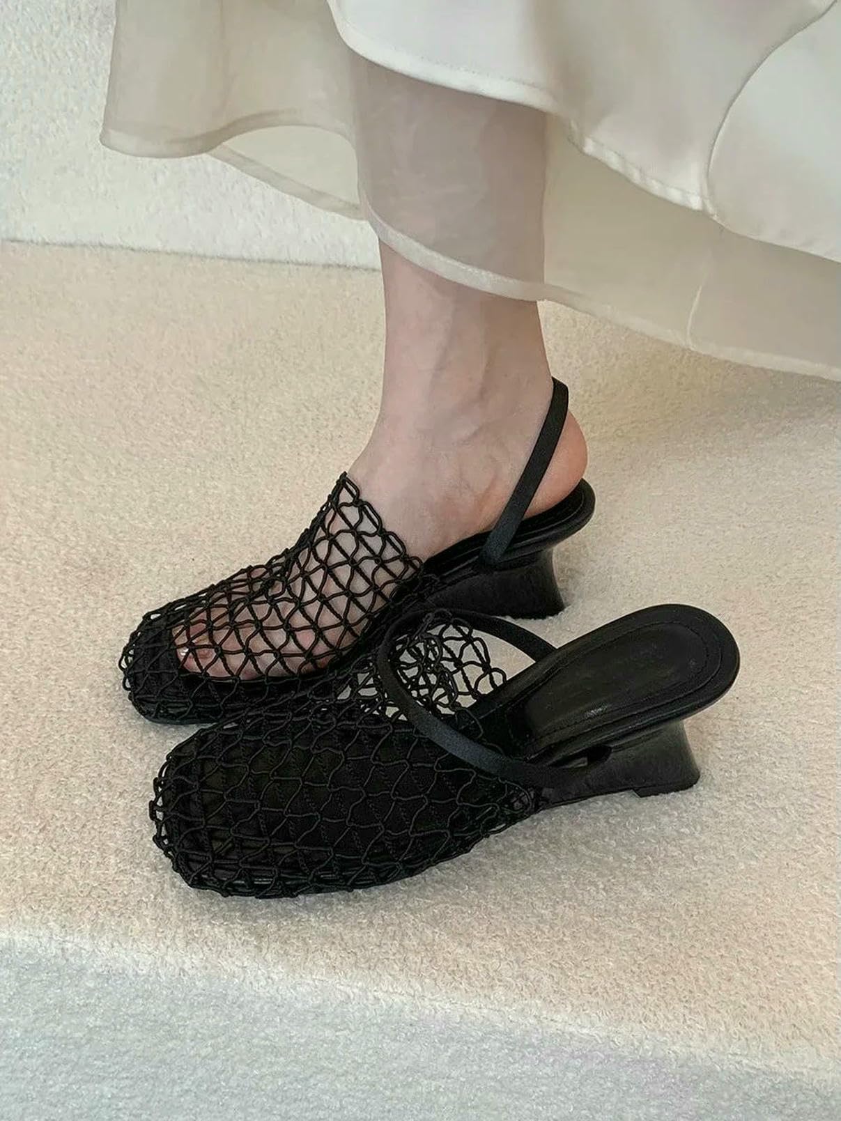 Sandali Donna estive Zeppe con Le Pantofole in Maglia Tacchi Alti Scarpe Firmate Muli Slingback Scarponi Estivi Pompe Mujer De Sandalias-nero-38