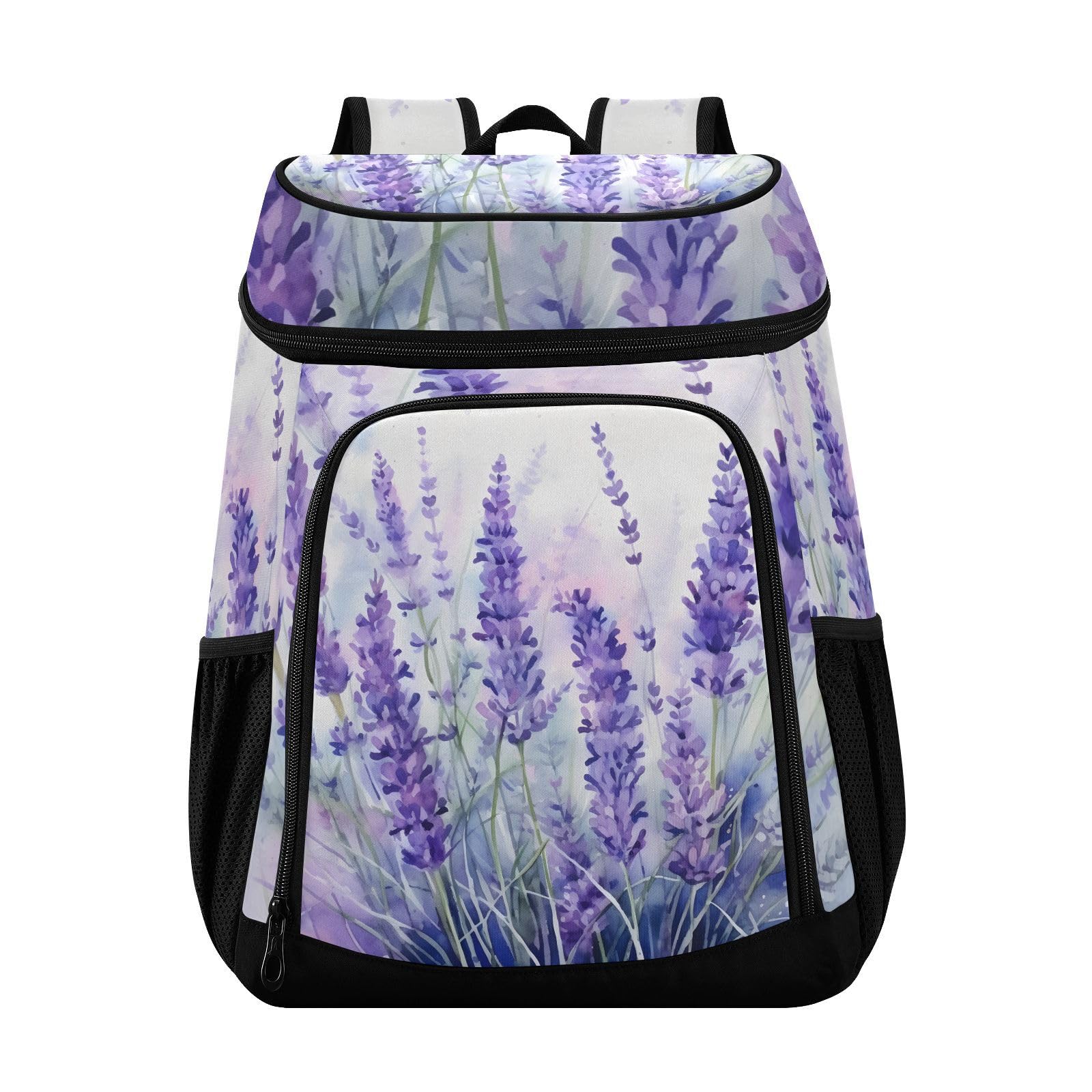 Purple Lavender Flower Cooler Backpack Cooler Insulated Leak Proof Lunch Backpack 36 Cans Waterproof Soft for Men Women Picnic Hiking Camping Beach