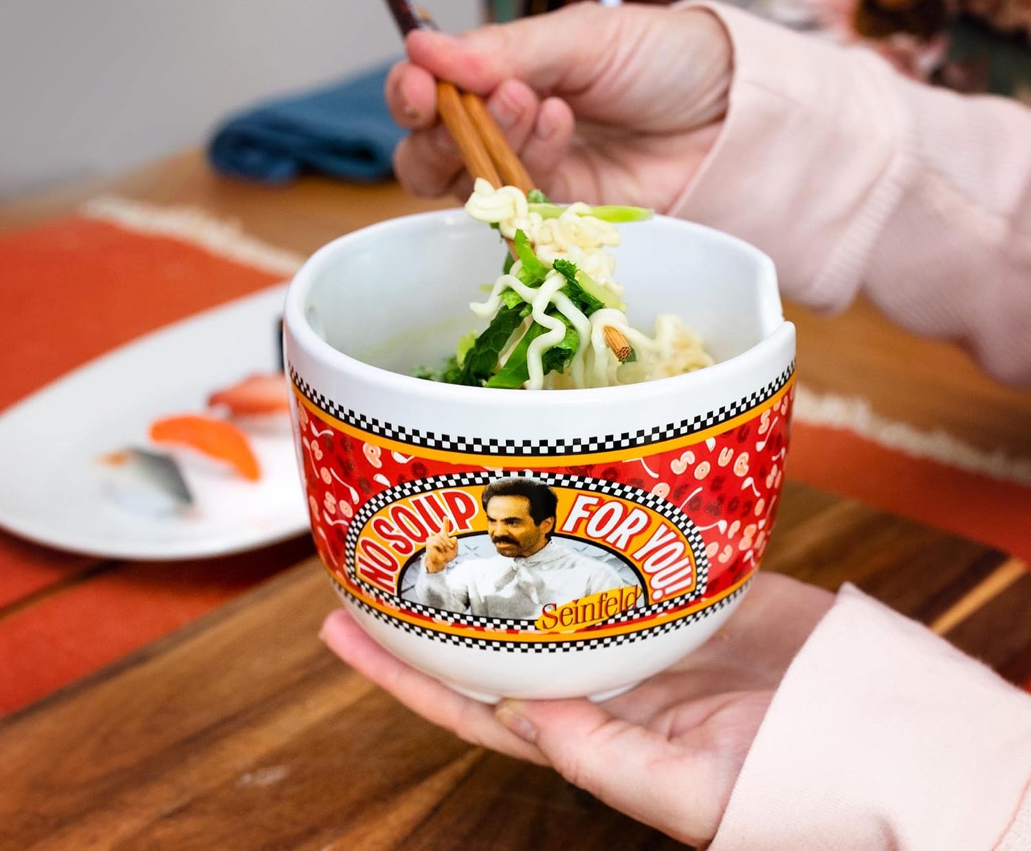 Toynk Seinfeld No Soup For You Japanese Ceramic Dinnerware Set | Includes 20-Ounce Ramen Noodle Bowl and Wooden Chopsticks