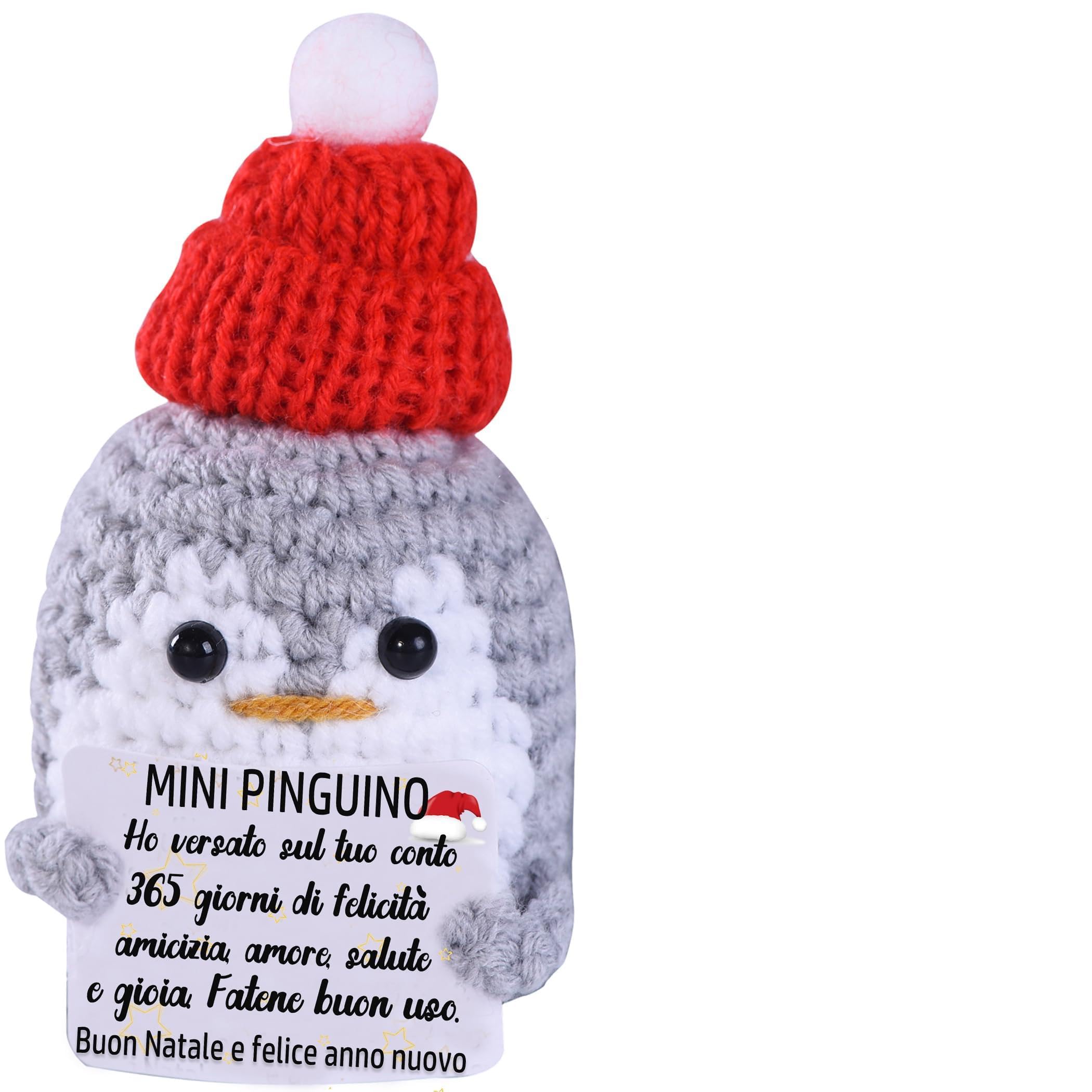 Pocket Hug Pinguino Positivo - Portafortuna In Argento Con Pinguino Lavorato A Maglia, Biglietto D'Incoraggiamento, Regalo Emotivo