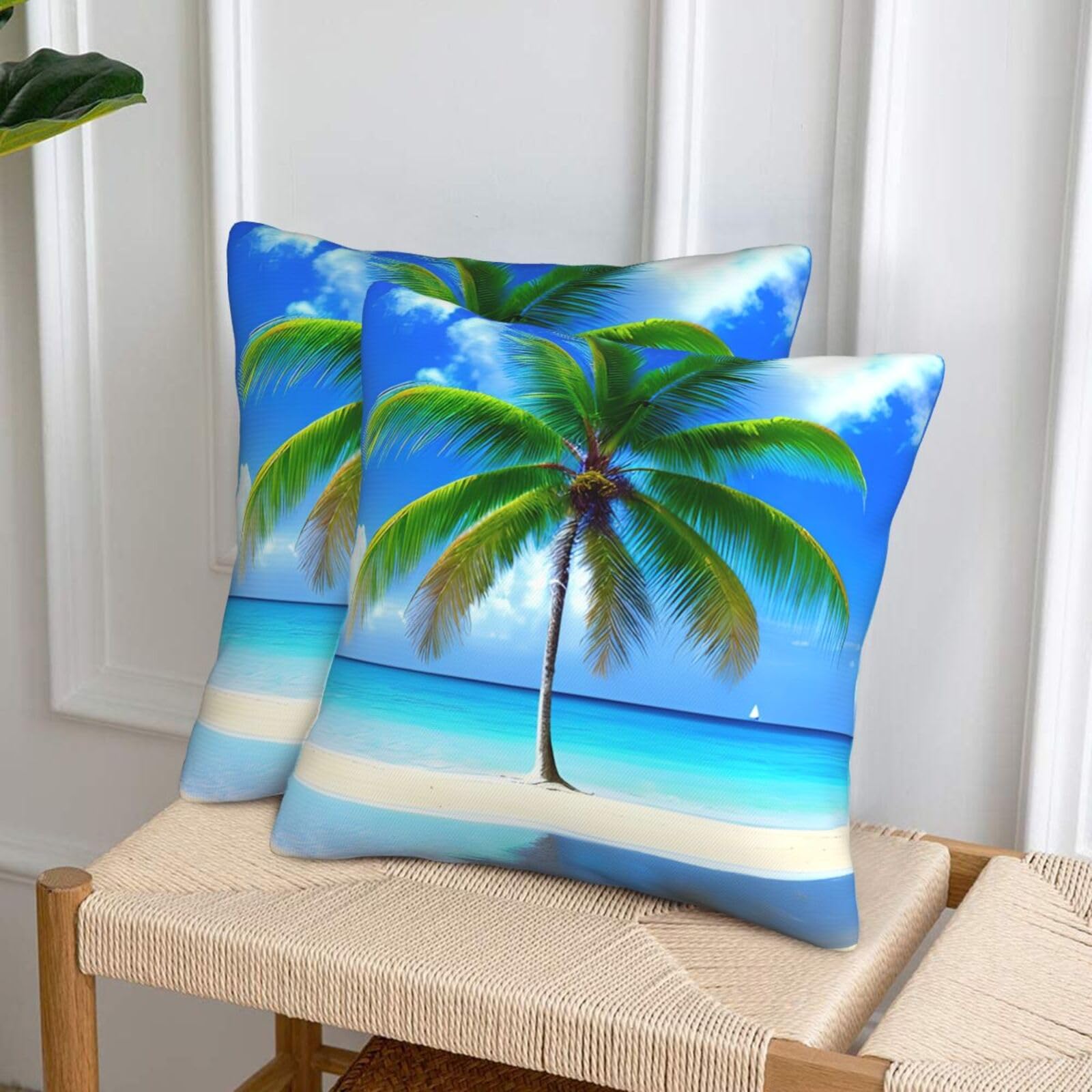 ヤシの木とBEACH!の枕カバー Amazon.co.jp: MQGMZ ヤシの木と澄んだ海のプリント スローピロー