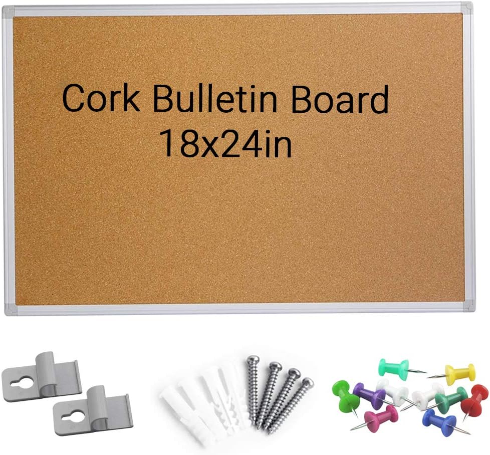 SSubcolo Cork Bulletin Board Aluminum Frame, SelfHealing Fiberboard 18x24 Inches in
