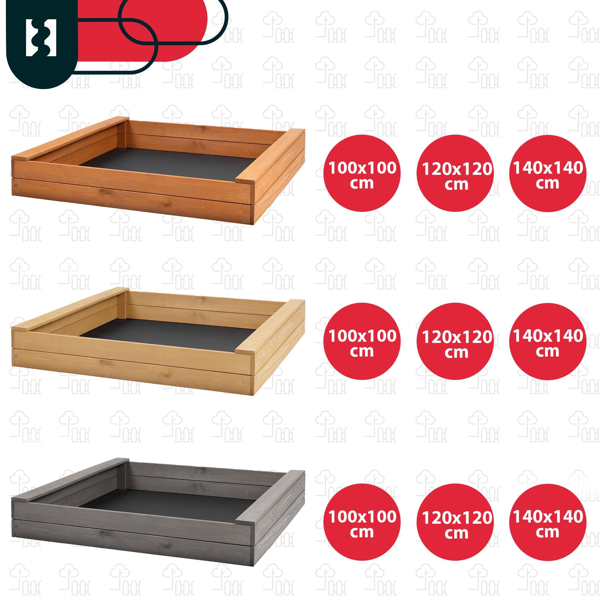 KOTARBAU® Piaskownica z ławką do siedzenia – 120 x 120 cm – piaskownica z drewna – piaskownica z 2 ławkami – zabawka ogrodowa dla dzieci – z włókniną do piaskownicy – drewno sosnowe – impregnowana