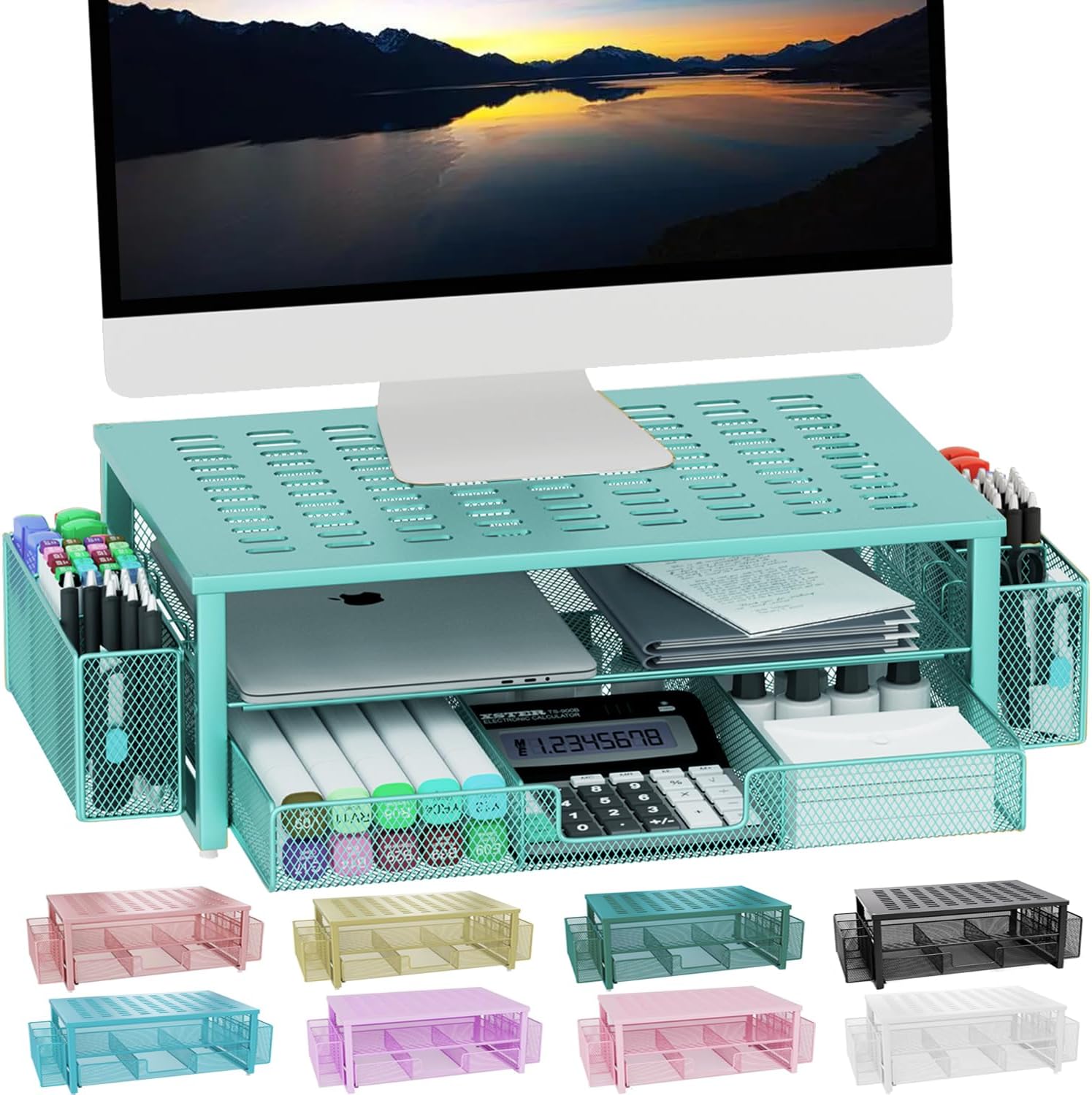 Amazon.com: gianotter 2-Tier Metal Monitor Stand Riser, Desk Organizer ...