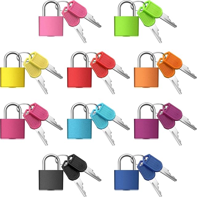 Suitcase Locks with Keys, Small Luggage Padlocks Metal Padlocks Mini Keyed Padlock for School Gym Classroom Matching Game (Multicolor,10 Pieces)