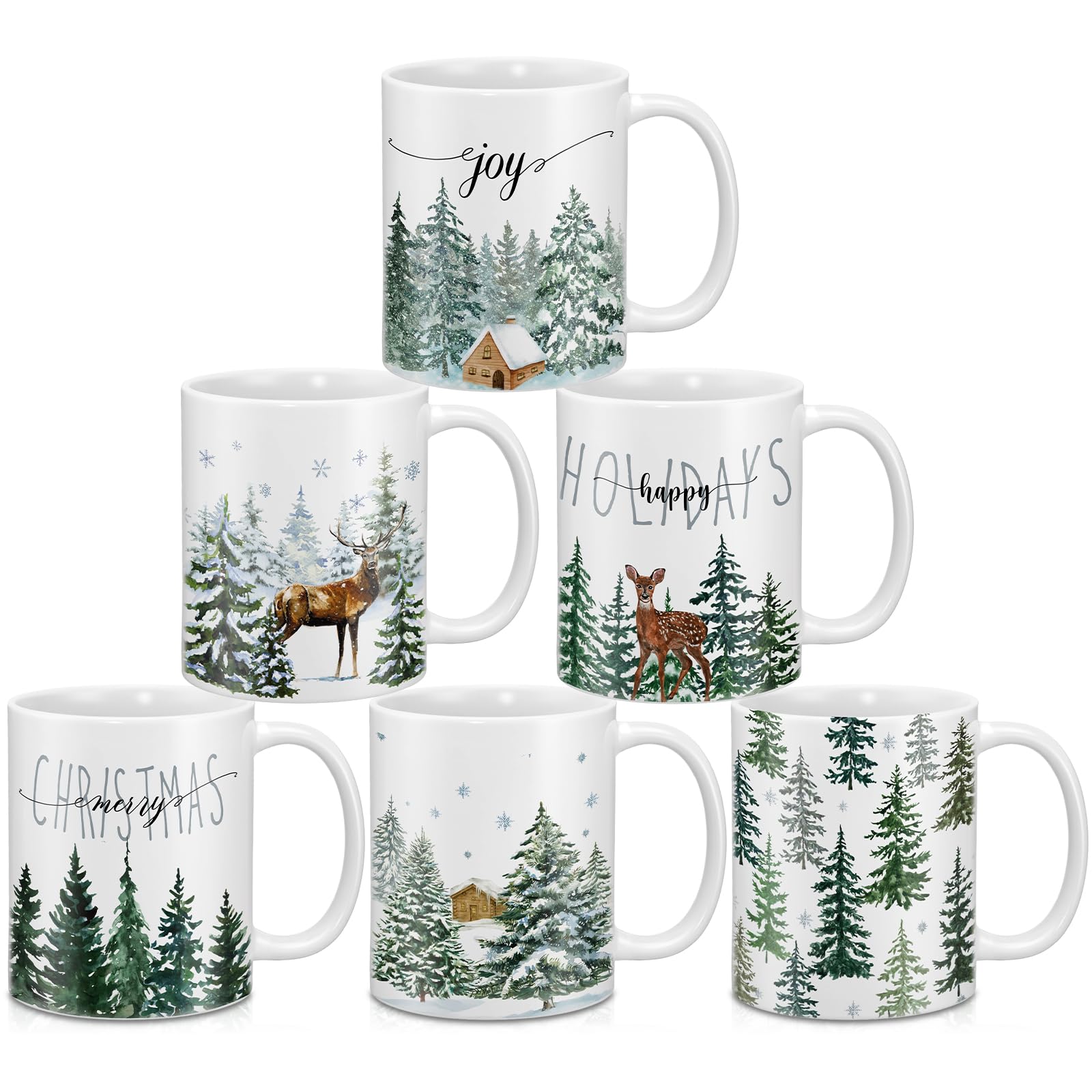Didaey 6 Pcs Christmas Tree Mugs Winter Reindeer and Pine Tree Ceramic Cup