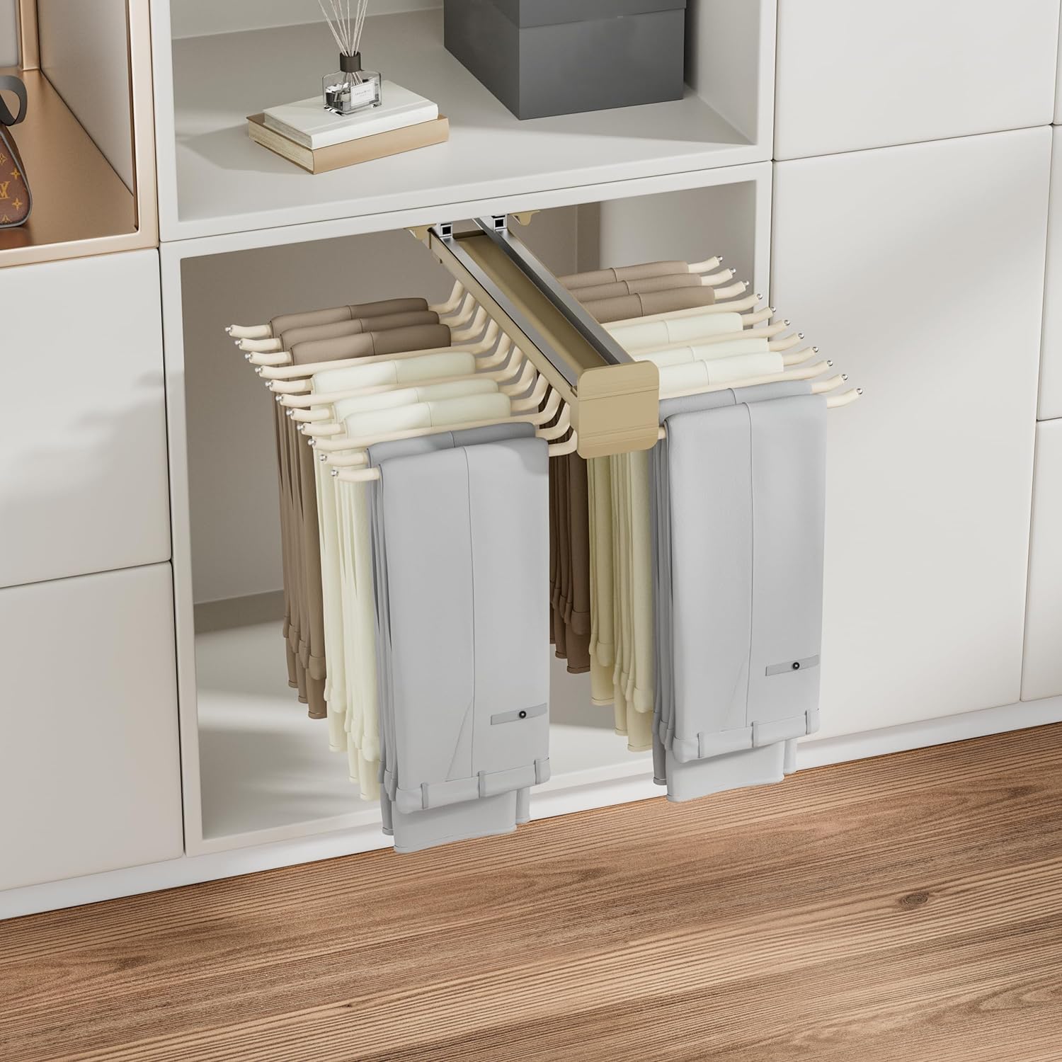 595x460x110mm, Verstellbarer Kleiderschrank Teleskopstange, Platzsparender Mehrfach-Hosenbügel Kleiderbügel, Gleitbügel Mit 22 Arm, Kleiderschrank Kleiderstange