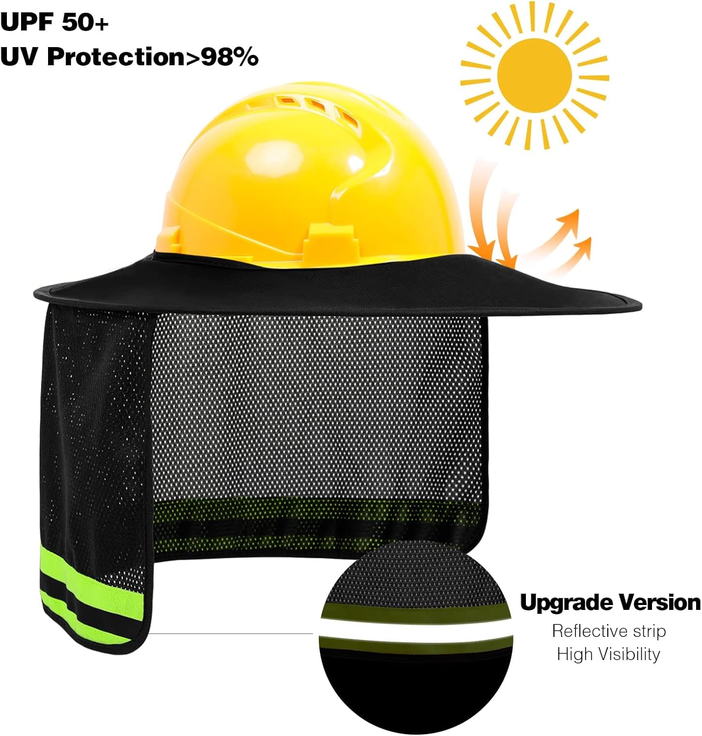 TCCFCCT Full Brim Mesh Neck Sun Shield, High Visibility Sun Visor Neck Protection and Bandana Headband Face Scarf, Hard Hat Accessories, 2 Packs, Black