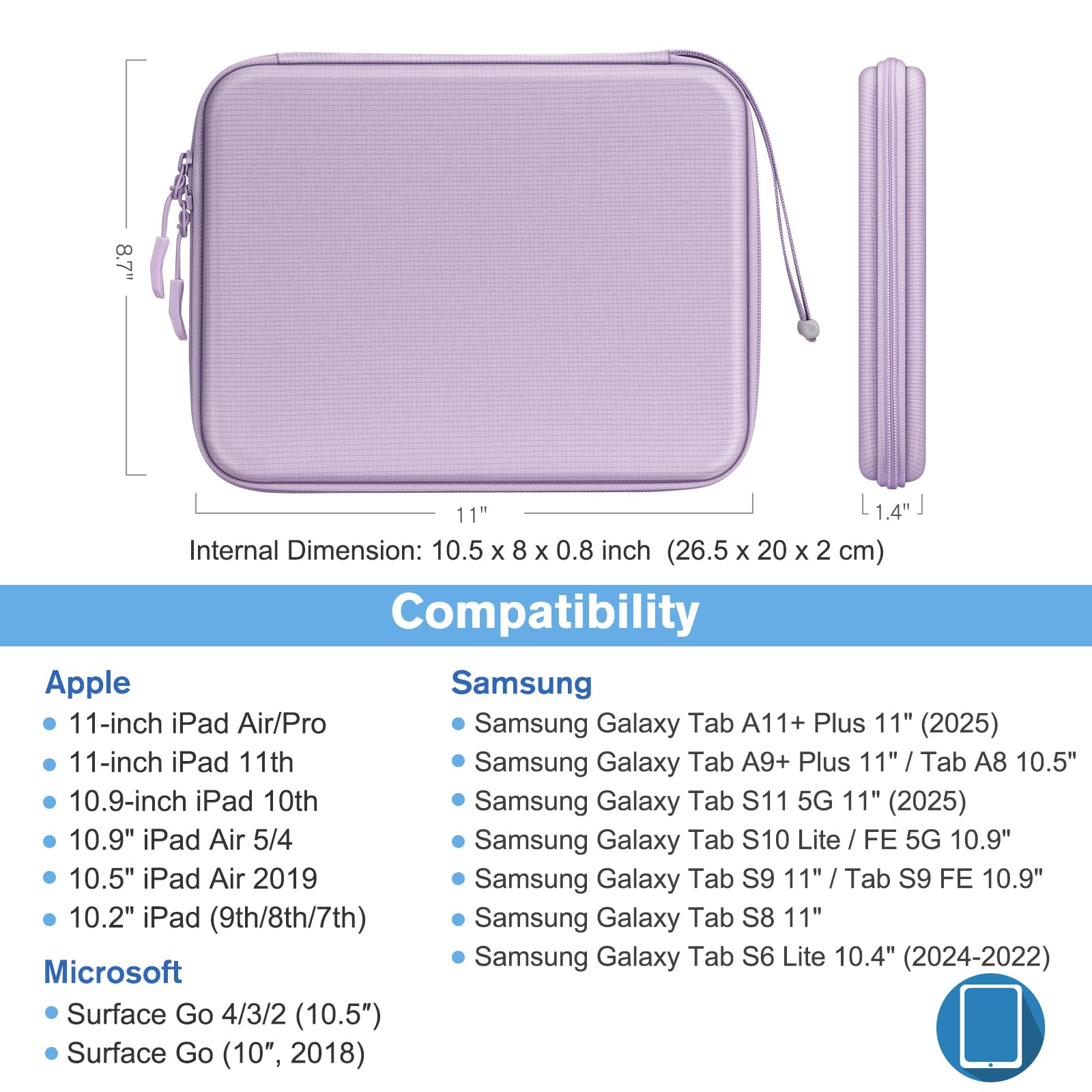 FINPAC Tablet Sottile Rigida Borsa per 11" iPad Pro M5/M4 & iPad Air M4 M3 M2 2026-2024, 11" iPad A16, 11" iPad Pro, 10.9" iPad & Air 5/4, Galaxy Tab, Antiurto Portatile Cover Protettiva Custodia