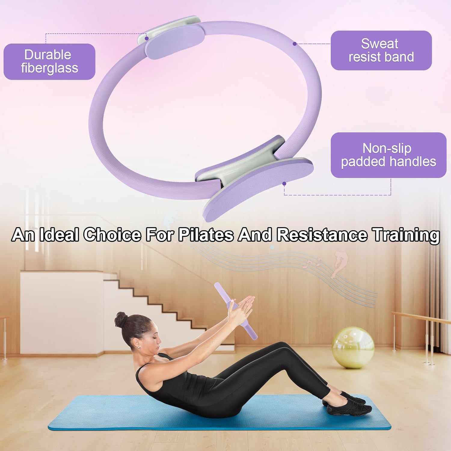 Pilates Ring 15 Inch Magic Circle Ring, Dual Padded Handles Pilates Rings Circle, Adjustable Yoga Ring - Image 5