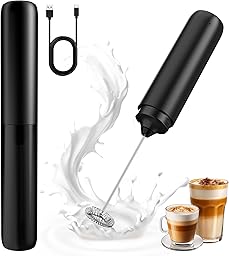 Rechargeable Milk Frother, Handheld Coffee Frother Wand Drink Mixer with Cover, Electric Whisk Coffee Mixer for Matcha Lattes Cappuccino Hot Chocolate
