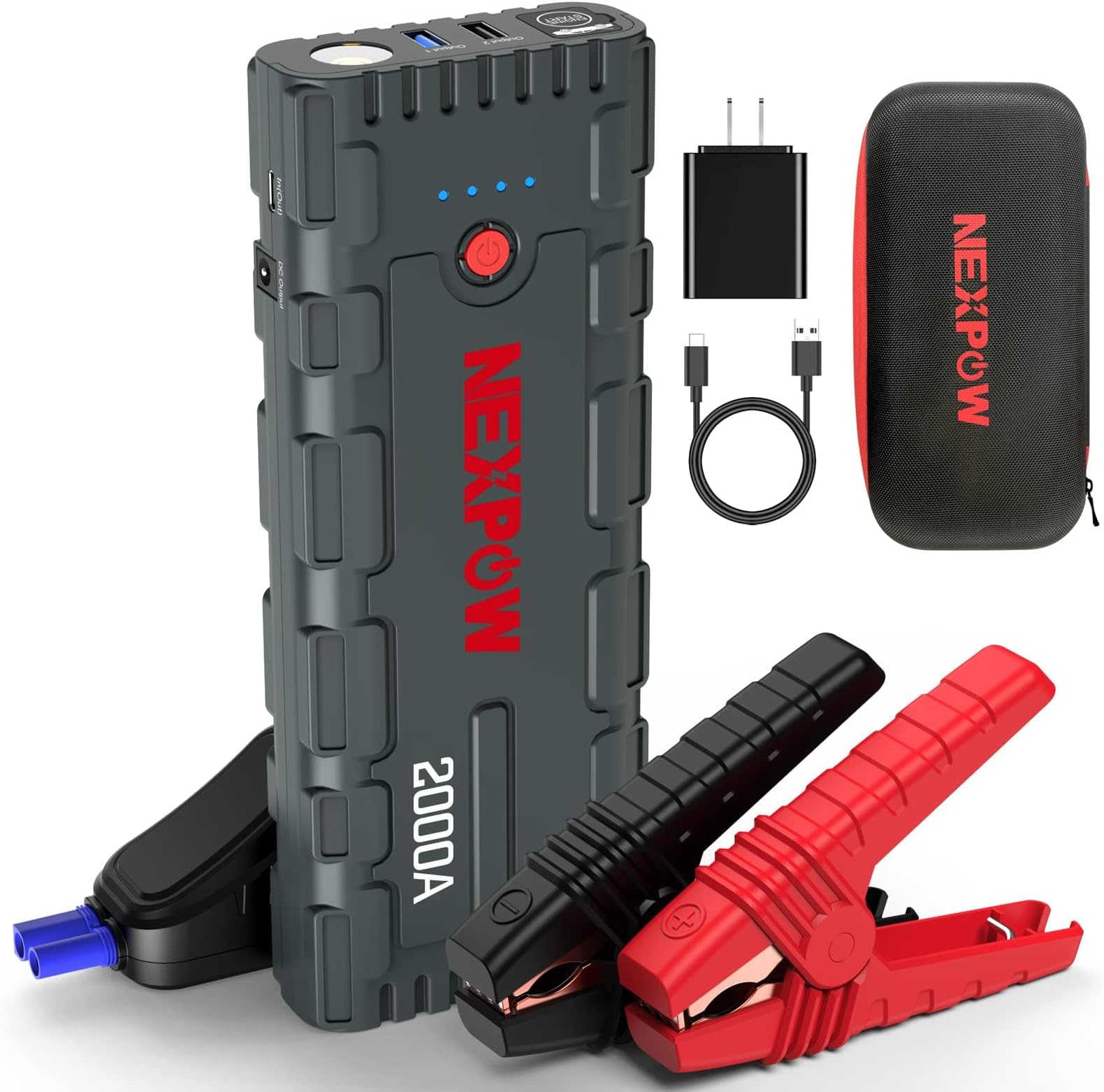 NEXPOW 2000A Peak Car Battery Jump Starter Portable with USB Quick Charge 3.0 (Up to 7.0L Gas or 6.5L Diesel Engine), 12V car Starter Jump Box, Battery Booster with Built-in LED Light