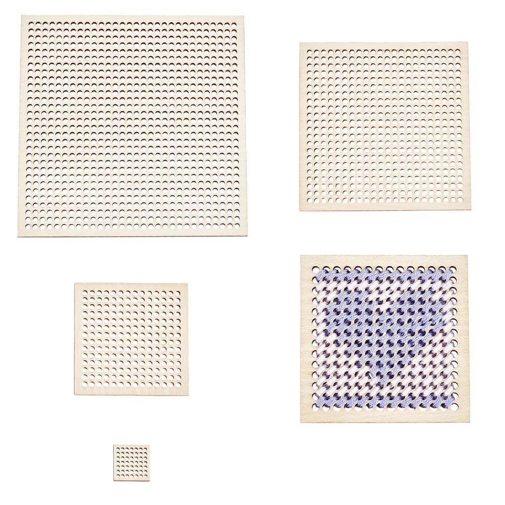 BENECREAT 8 Pcs 4 Styles Blank Hole Paved Cross Stitch Ornament, Square Wooden Cross Stitch Plate, Wooden Hanging Circle for Mini Embroidery Template
