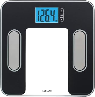 Taylor Body Composition Scale for Body Weight, Measuring Body Fat, Body Water, Muscle Mass and BMI, 400 lb. Capacity, White/Black