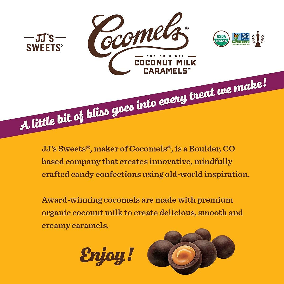 Cocomels Chocolate Vanilla Caramel Bites, Organic Candy, Dairy Free, Vegan, Gluten Free, Non-GMO, No High Fuctose Corn Syrup, Kosher, Plant Bases, (3 Pack)