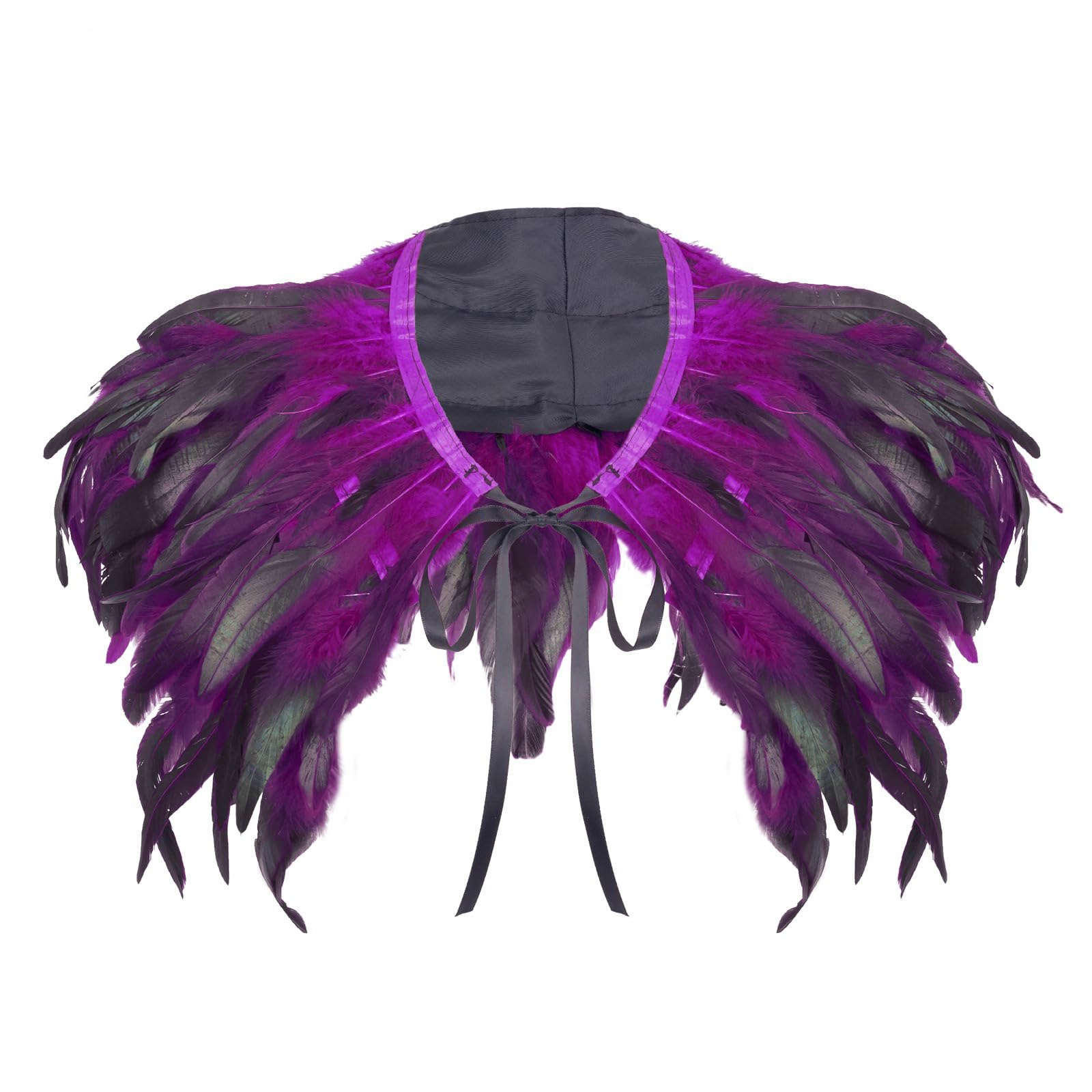 DELIMALI Women Gothic Feather Cape Shawl Shoulder Wrap Capelet Shrugs Halloween Cosplay Costume for Women (A-Purple, One Size)