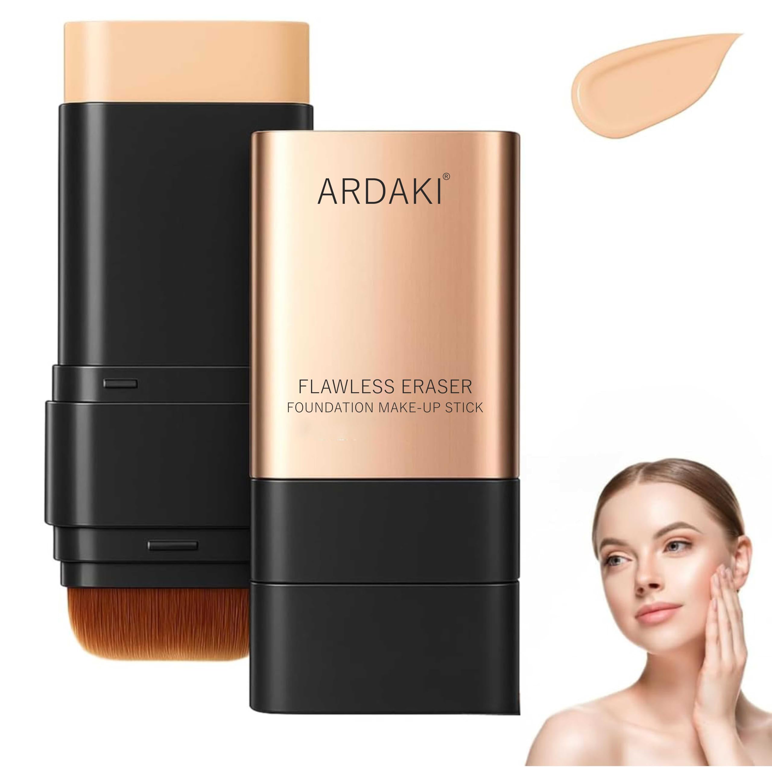 ARDAKI Foundation for Women 2 in 1 Foundation Stick with Built in Brush, Cream Foundation for Women, Makeup Long Lasting Foundations Concealers, Blendable & Lightweight Face Makeup (Natural, 1 PCS)