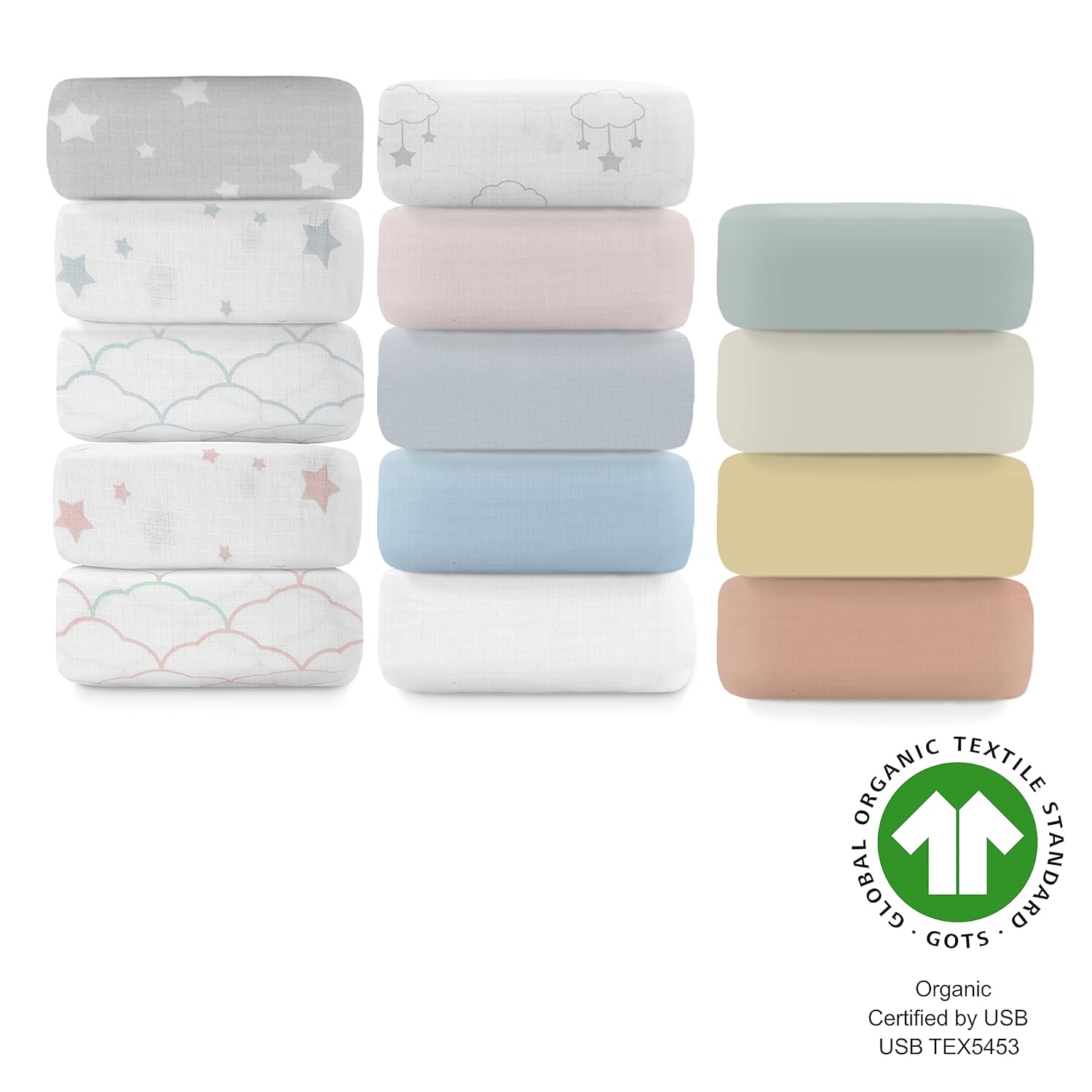 Newton Baby Organic Fitted Crib Sheets (2-Pack) - 100% Breathable and Ultra-Soft, 100% Organic Muslin Cotton, Stardust Print in Blush Coral + Solid White, Fits All Standard Cribs