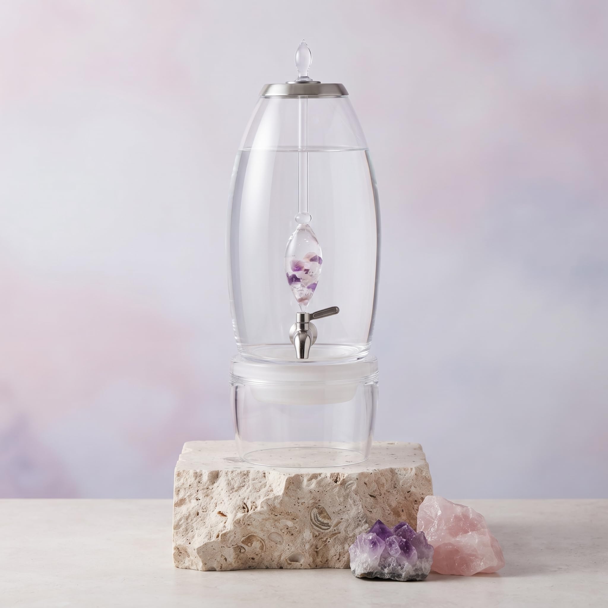Vitajuwel Wasserspender Wellness inkl. Edelsteinphiole (Amethyst, Rosenquarz & Bergkristall)