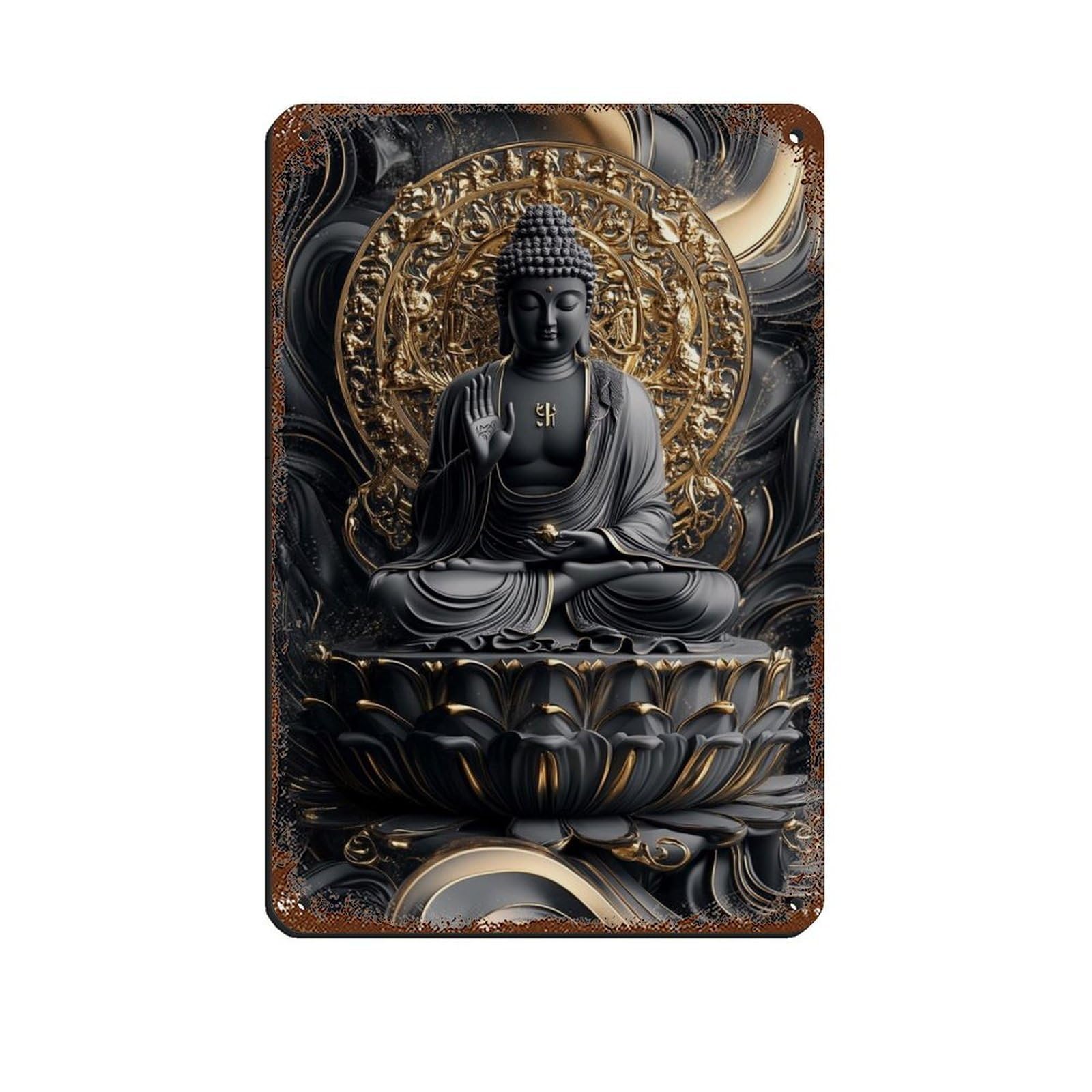 Buddha Art-Buddha Decor-Large Art (3) Retro Poster Metal Tin Sign Chic Art Retro Iron Painting Bar People Cave Cafe Family Garage Poster Wall Decoration 8x12inch(20x30cm)