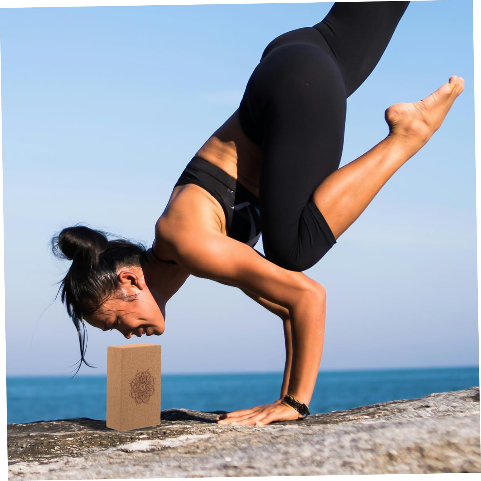 HEMOTON Yoga Liège Densité Accessoire Yoga Portable avec Mandala pour Renforcement Musculaire Flexibilité