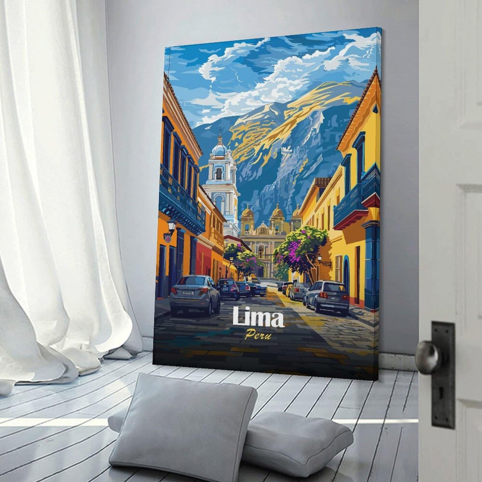 Junmoney Lima, Peru Cityscape Illustration Room Decor Wall Art, 16x24inch(40x60cm), for Living Room, Lounge Or Sitting Room, A Home Accent with Warm Character