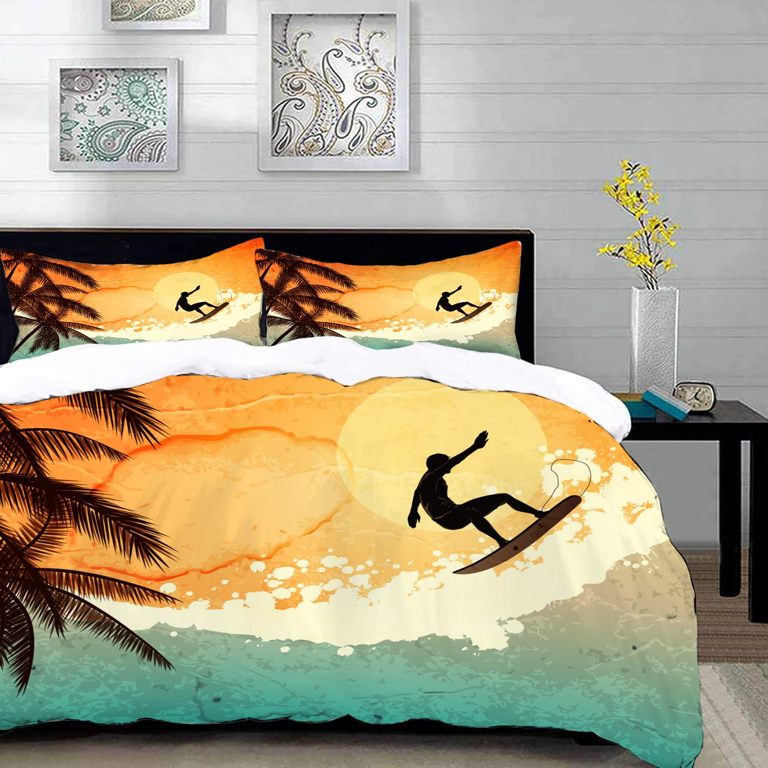 tropical island zelte bettwäsche 3 Teilig Bettgarnitur,Illustration von Surfer auf Meereswellen und Palmen bei Sonnenuntergang,Gemütlich Mikrofaser Bettbezug Set 1 Bettbezug Set 200 x 200 cm Küche, Haushalt & Wohnen Size:20'x40' No Sides zahnarztbedarf Ritchey WCS Carbon Seat