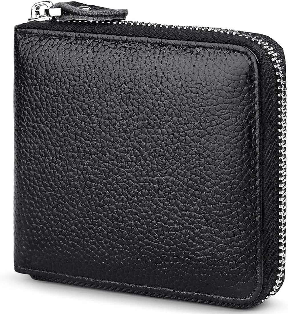 Huztencor Zipper Wallet Men Leather RFID Blocking Wallets for Men with ID Card Window Secure Zip