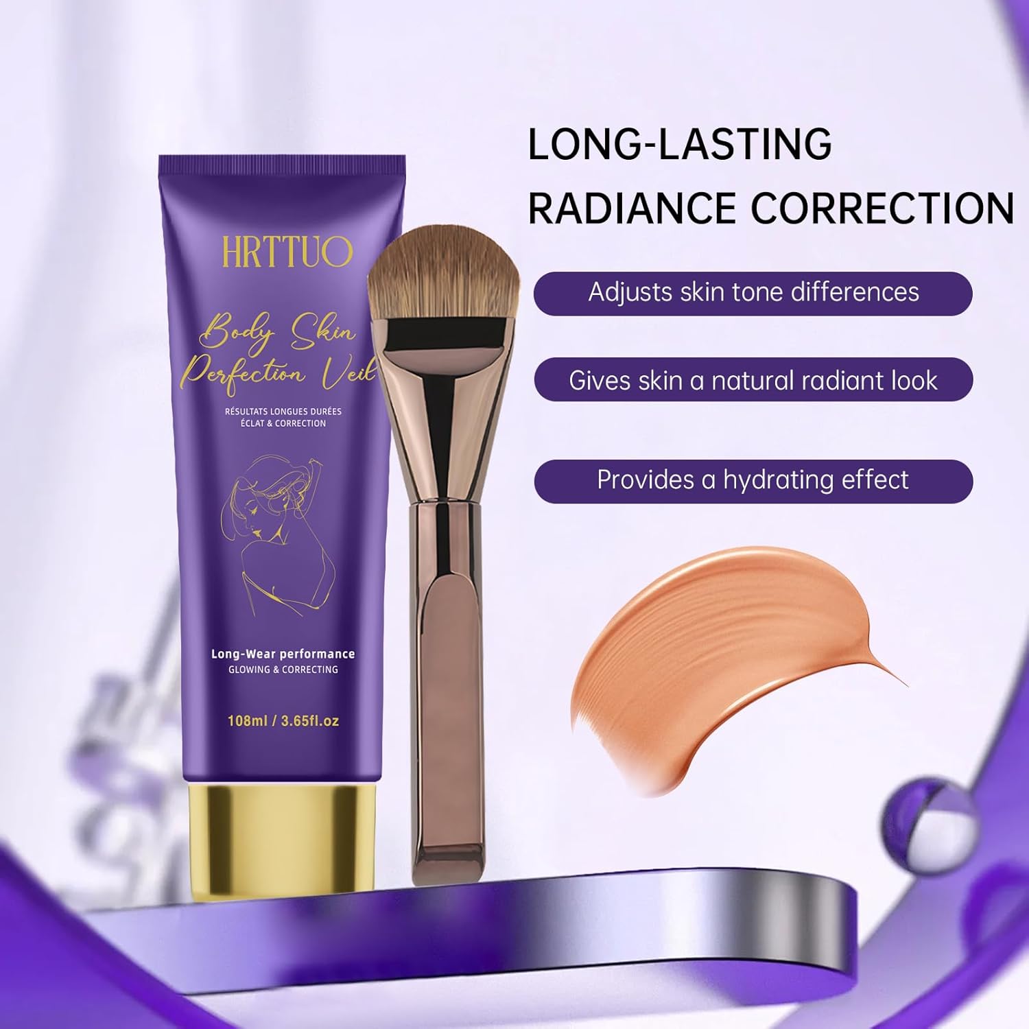 Body Coverage Perfector with Brush - Waterproof Leg & Body Makeup for Skin Imperfections & Uneven Tone, Transfer-Resistant Natural Finish Concealer, Flawless Looking Legs (Golden Radiance) - Image 3