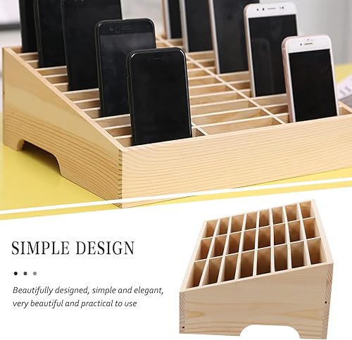 Miniatura 3 de LIFKOME Caja de almacenamiento para teléfonos celulares de madera, organizador de escritorio para oficina, escuela, soporte de teléfono celular de