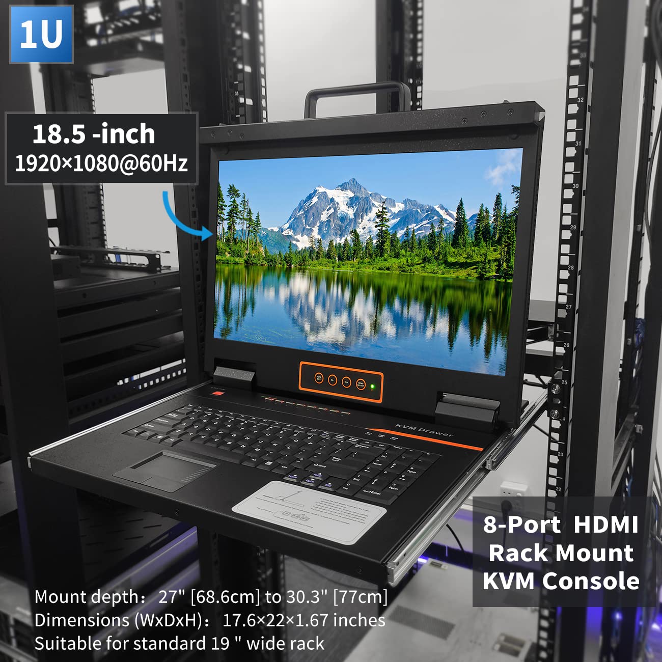 8 Port HDMI Rack Mount KVM Console 18.5-Inch 1080P with Cables ...