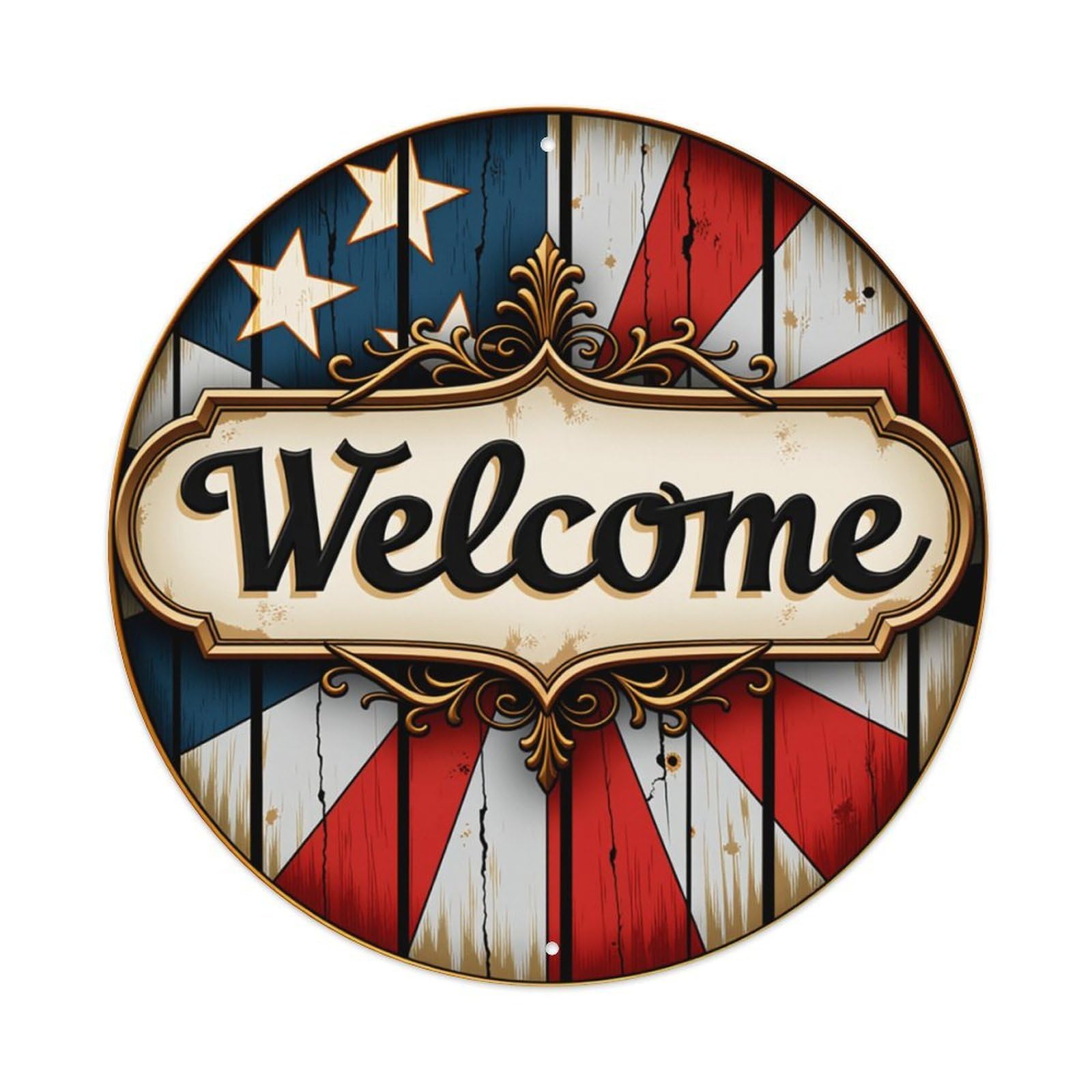 American Flag Wood Pattern Metal Tin Sign Plaque