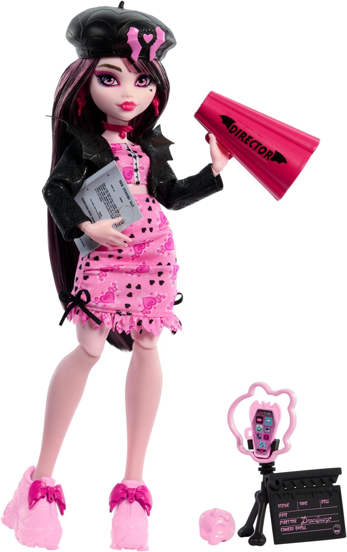 Monster High Fearbook Draculaura Doll and Accessories Set with Movie Club Theme including Varsity Jacket, Yearbook, Script and Film Props