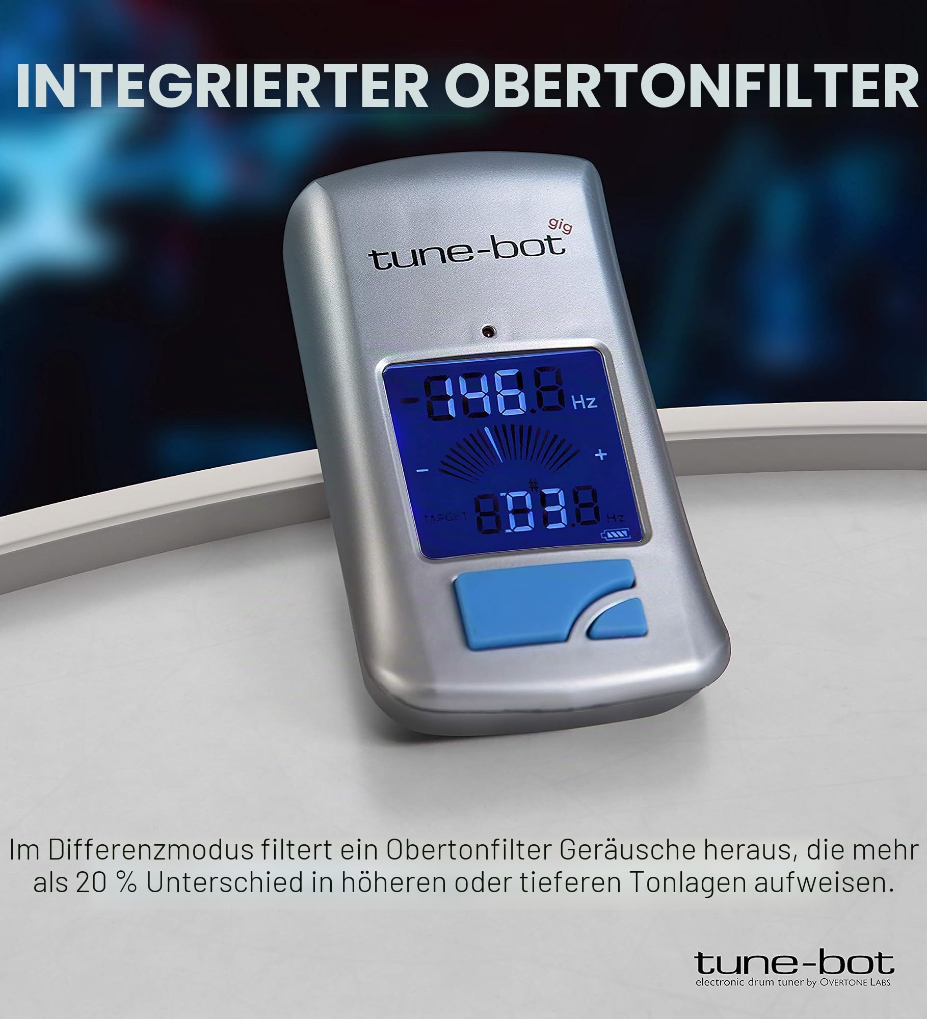 Overtone Labs Tune-Bot Gig TBG-001 Digitales Schlagzeug-Stimmgerät für Snare, Tom & Bass – Schnell & Präzise