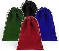 Qulkws 4-Pack Velvet Drawstring Jewelry Bags 5.7x7.8" - Soft Gift Pouches in Red, Green, Blue, Black for Crystals & Accessories