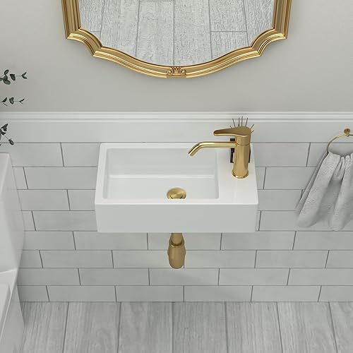 Miniatura 2 de Fregadero de baño de 18 pulgadas  Fregadero rectangular pequeño de 18 x 10 pulgadas para montaje en pared, fregadero de baño de cerámica de