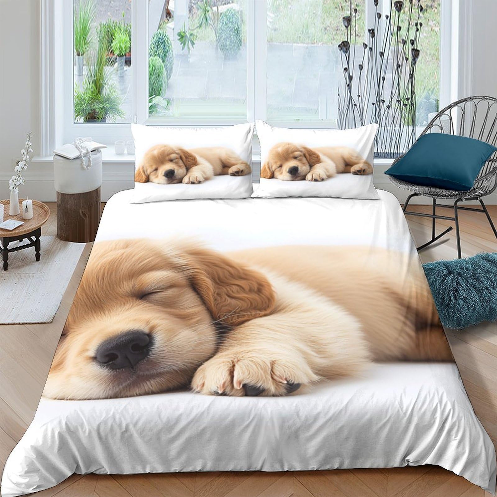 Ctjqhvkz Style-6 3D Printed Golden Retriever Fitted Sheet Microfiber Soft Breathable Puppy Mattress Cover Bedroom Dorm Mattress Protector Decor Single（135X200cm）