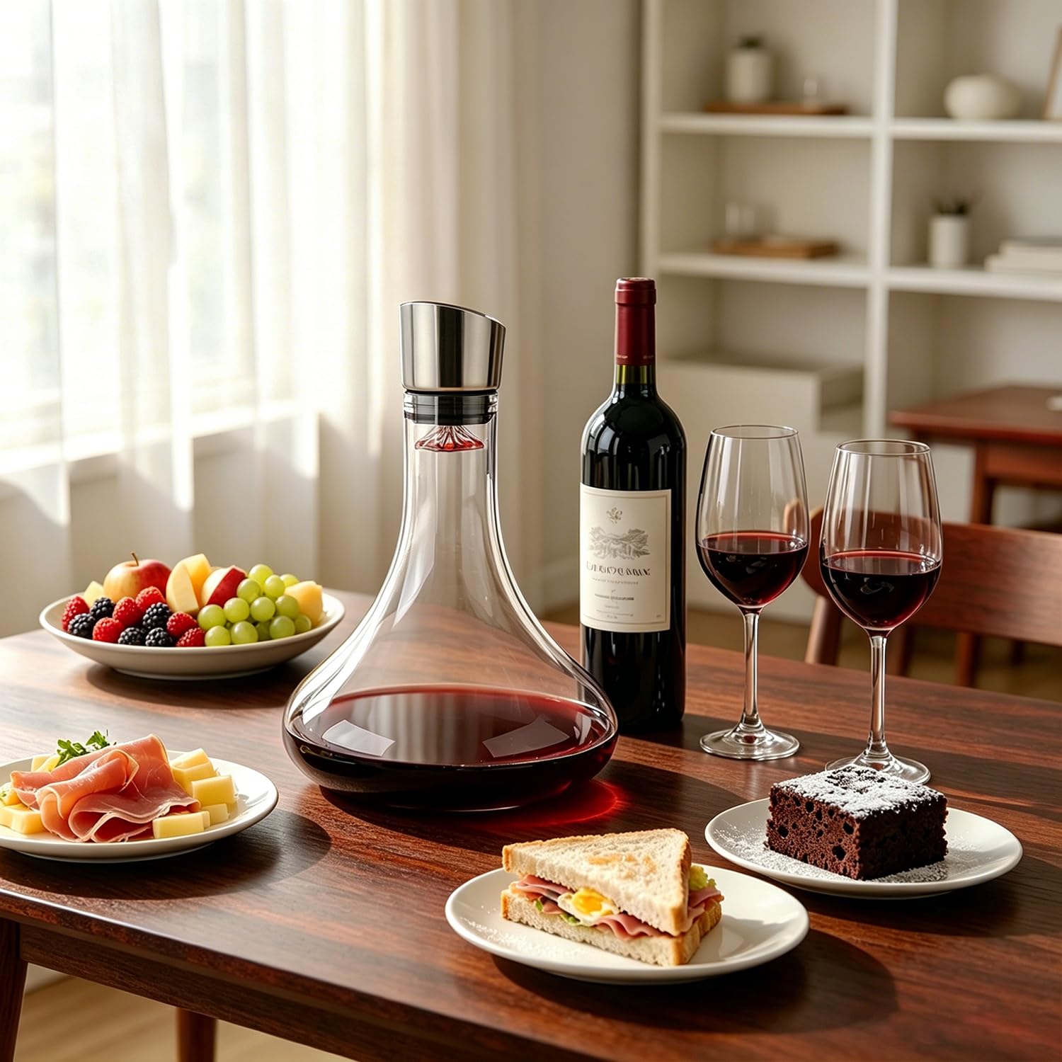 Decantador de vino con aireador integrado, jarra de vino con aireador, cuentas de limpieza y bola de corcho, aireador de vino tinto 100% sin plomo, regalo de vino para hombres, accesorios de vino, 50