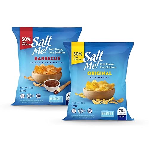 SaltMe! Paquete variado de papas fritas Better For You 24 bolsas de 1 onza 50% menos de sodio, Kosher, paquete de bocadillos más saludables, mejor