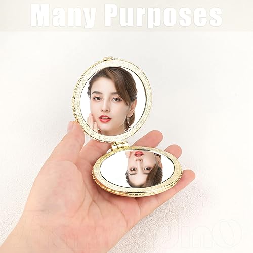 Miniatura 4 de Framendino, Paquete de 4 espejos de bolsillo retro con diseño floral vintage para maquillaje y maquillaje para mujeres y niñas