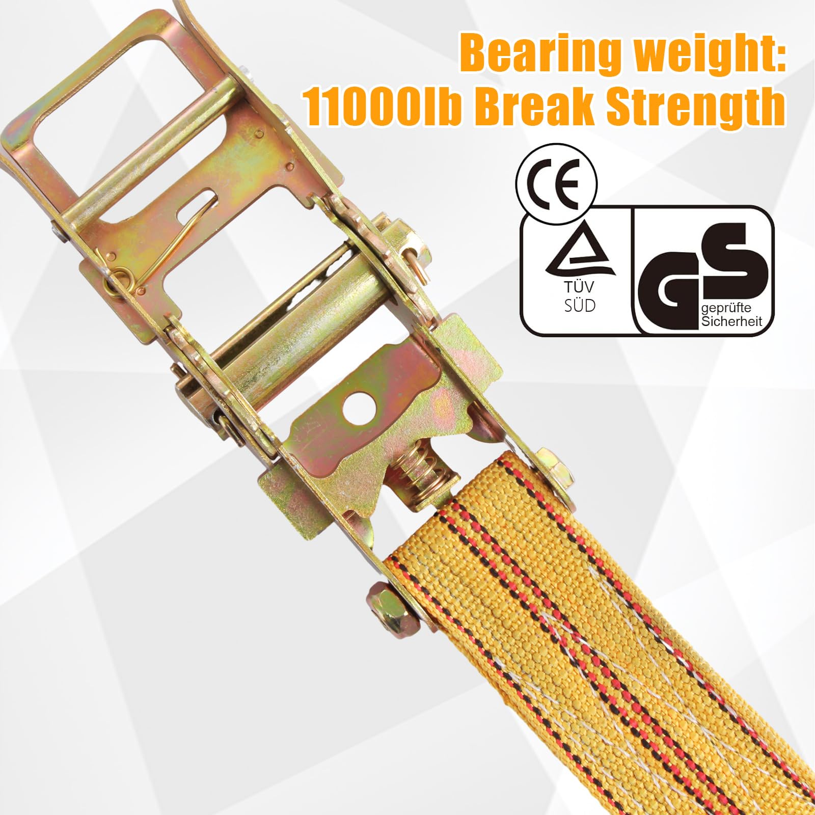 Set di 4 cinghie di fissaggio a cricchetto, 5 cm x 6 m, resistenza alla rottura, resistenti, cinghie di fissaggio con maniglia e gancio a J in metallo, per camion, auto, moto, colore giallo