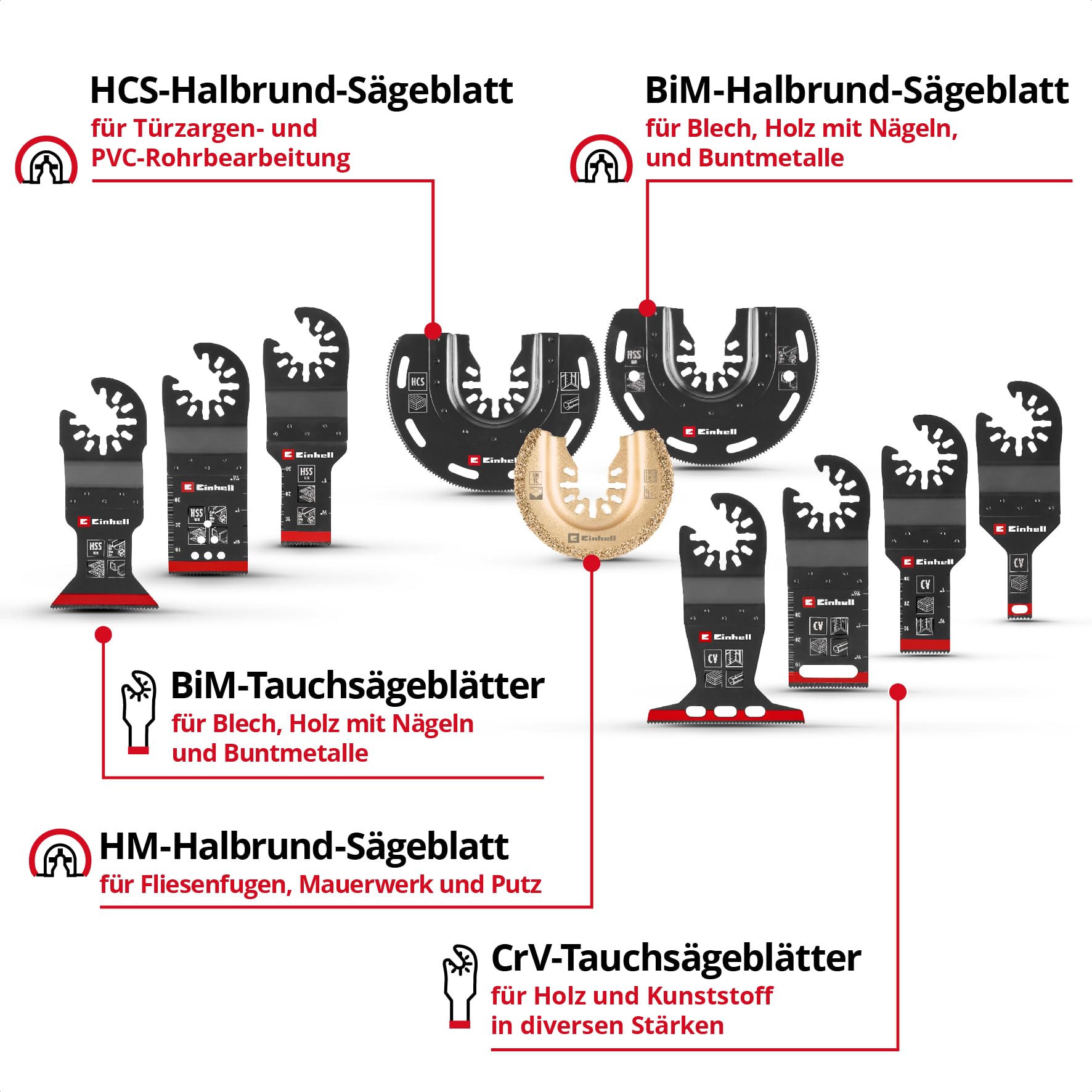 Original Einhell XXL-CASE 70-tlg. Multitool-Set (BiM/CrV-Tauchsägeblätter, HCS/HM/BiM-Halbrund-Sägeblätter, HM-Delta-Raspel, Delta-Trägerplatte, Schleifpapier, Dremel-Adapter)