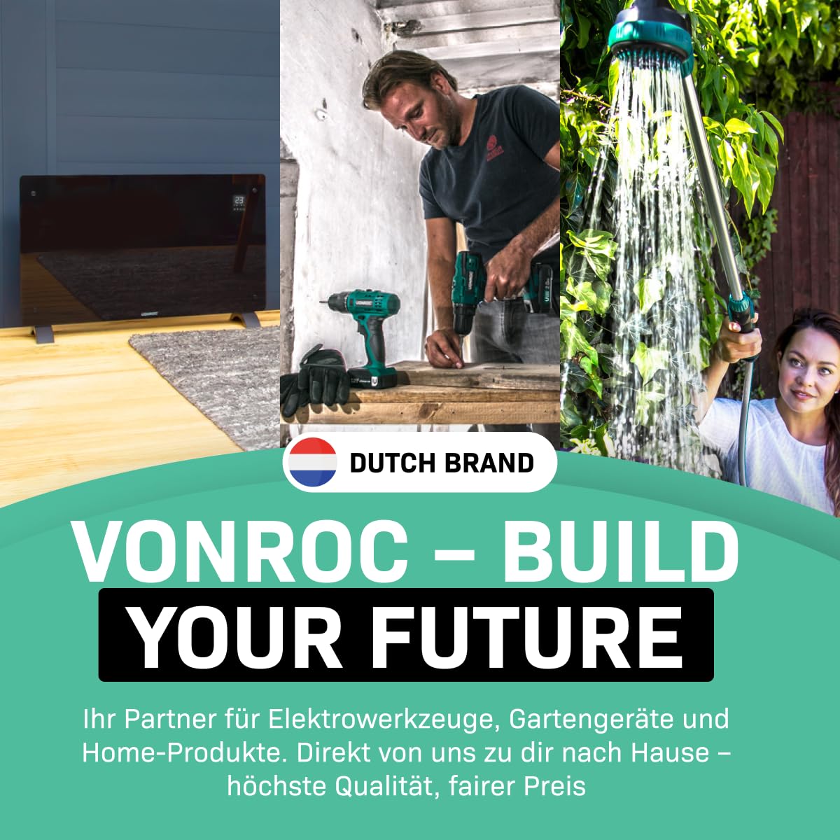VONROC Regenfasspumpe Elektrisch - Tauchpumpe für Regenwassertonne 23V - 400W - 5200 l/h - Trockenlaufschutz - Universal-Schlauchkupplung